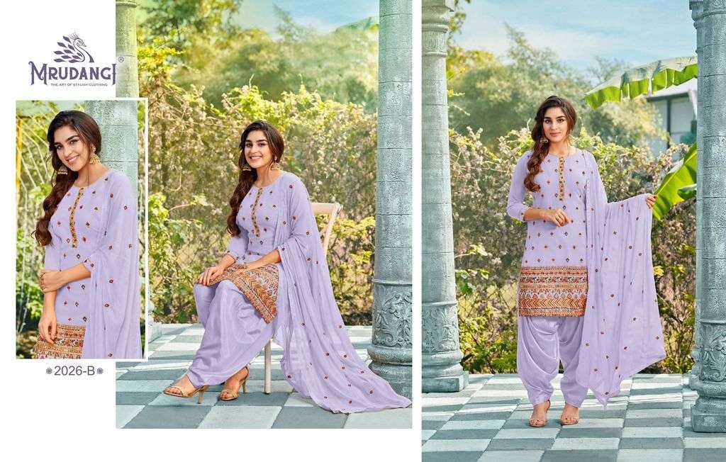 SAHELI 2026 COLOUR EDITION BY MRUDANGI 2026 TO 2026-E SERIES BEAUTIFUL STYLISH PATIYALA SUITS FANCY COLORFUL CASUAL WEAR & ETHNIC WEAR & READY TO WEAR FAUX GEORGETTE EMBROIDERED DRESSES AT WHOLESALE PRICE