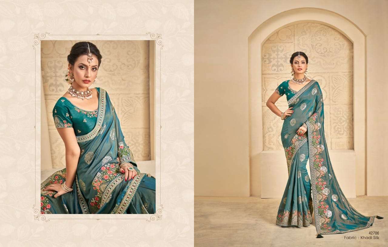 RITSIKA BY MAHOTSAV CREATION 42705 TO 42713 SERIES INDIAN TRADITIONAL WEAR COLLECTION BEAUTIFUL STYLISH FANCY COLORFUL PARTY WEAR & OCCASIONAL WEAR ORGANZA/SILK SAREES AT WHOLESALE PRICE