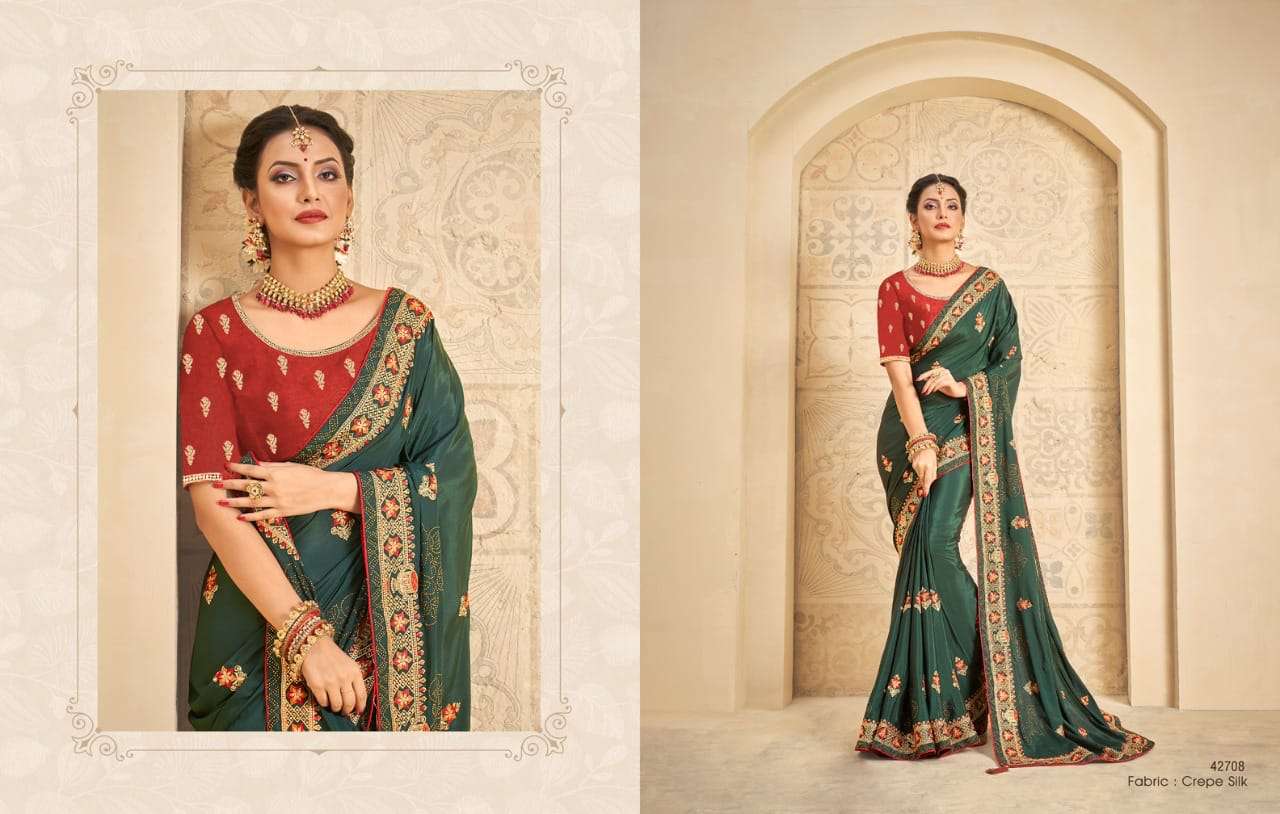 RITSIKA BY MAHOTSAV CREATION 42705 TO 42713 SERIES INDIAN TRADITIONAL WEAR COLLECTION BEAUTIFUL STYLISH FANCY COLORFUL PARTY WEAR & OCCASIONAL WEAR ORGANZA/SILK SAREES AT WHOLESALE PRICE