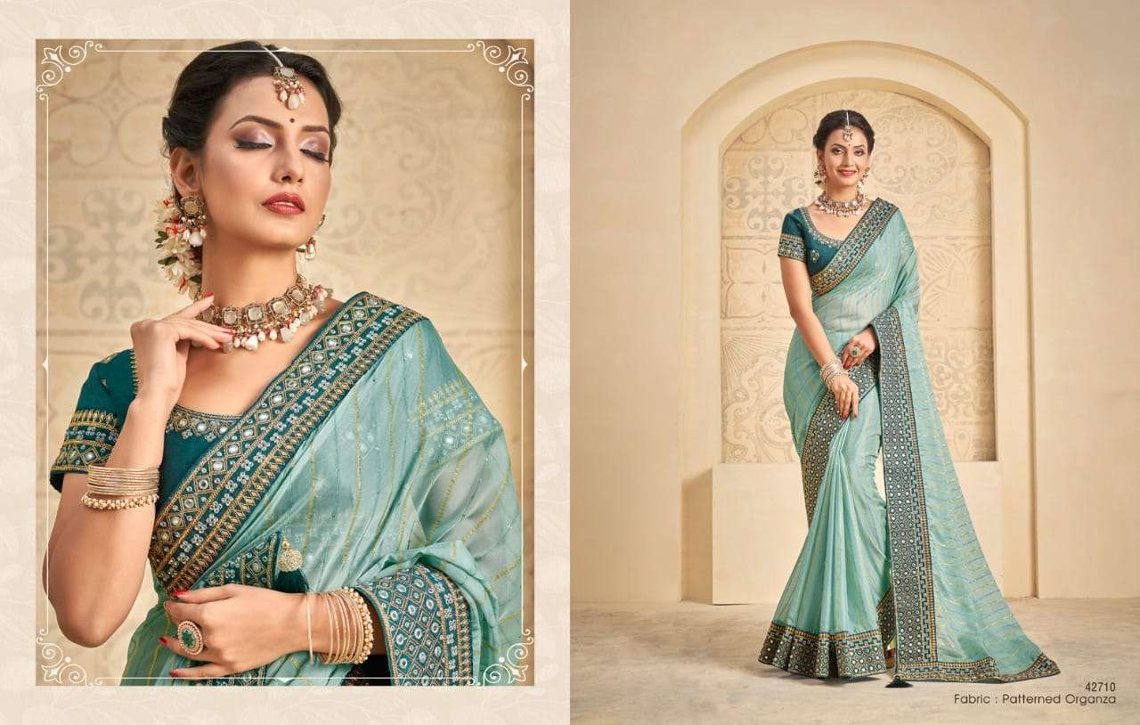 RITSIKA BY MAHOTSAV CREATION 42705 TO 42713 SERIES INDIAN TRADITIONAL WEAR COLLECTION BEAUTIFUL STYLISH FANCY COLORFUL PARTY WEAR & OCCASIONAL WEAR ORGANZA/SILK SAREES AT WHOLESALE PRICE