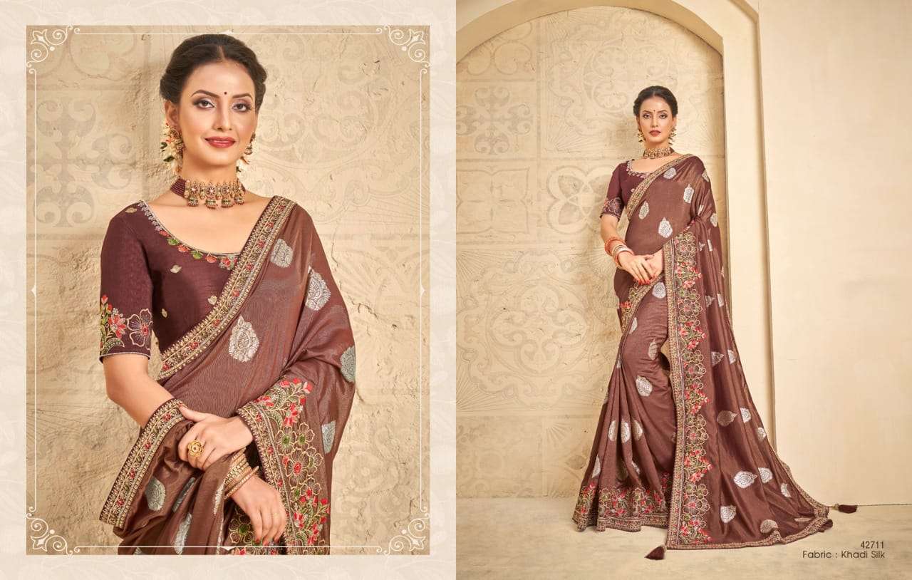 RITSIKA BY MAHOTSAV CREATION 42705 TO 42713 SERIES INDIAN TRADITIONAL WEAR COLLECTION BEAUTIFUL STYLISH FANCY COLORFUL PARTY WEAR & OCCASIONAL WEAR ORGANZA/SILK SAREES AT WHOLESALE PRICE