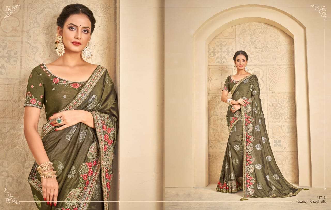 RITSIKA BY MAHOTSAV CREATION 42705 TO 42713 SERIES INDIAN TRADITIONAL WEAR COLLECTION BEAUTIFUL STYLISH FANCY COLORFUL PARTY WEAR & OCCASIONAL WEAR ORGANZA/SILK SAREES AT WHOLESALE PRICE