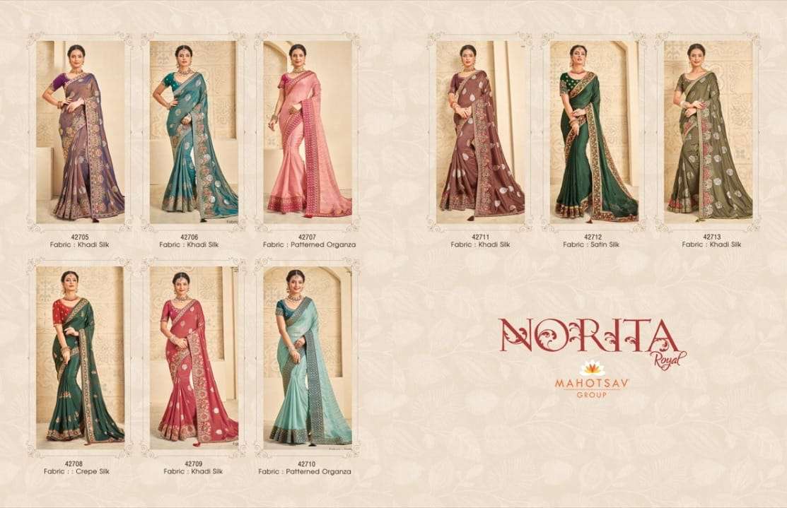 RITSIKA BY MAHOTSAV CREATION 42705 TO 42713 SERIES INDIAN TRADITIONAL WEAR COLLECTION BEAUTIFUL STYLISH FANCY COLORFUL PARTY WEAR & OCCASIONAL WEAR ORGANZA/SILK SAREES AT WHOLESALE PRICE