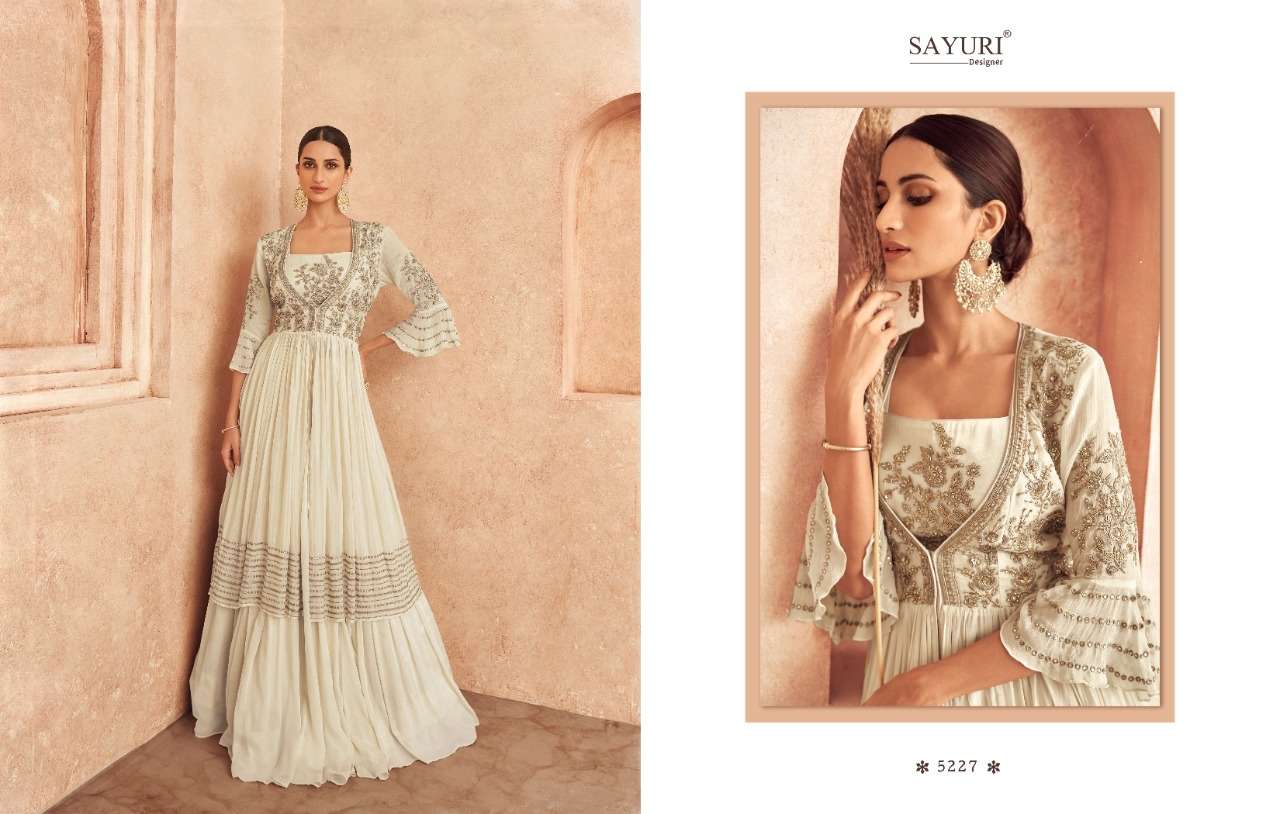 Threads By Sayuri 5225 To 5228 Series Beautiful Stylish Fancy Colorful Casual Wear & Ethnic Wear Georgette/Chinnon Gowns With Dupatta At Wholesale Price