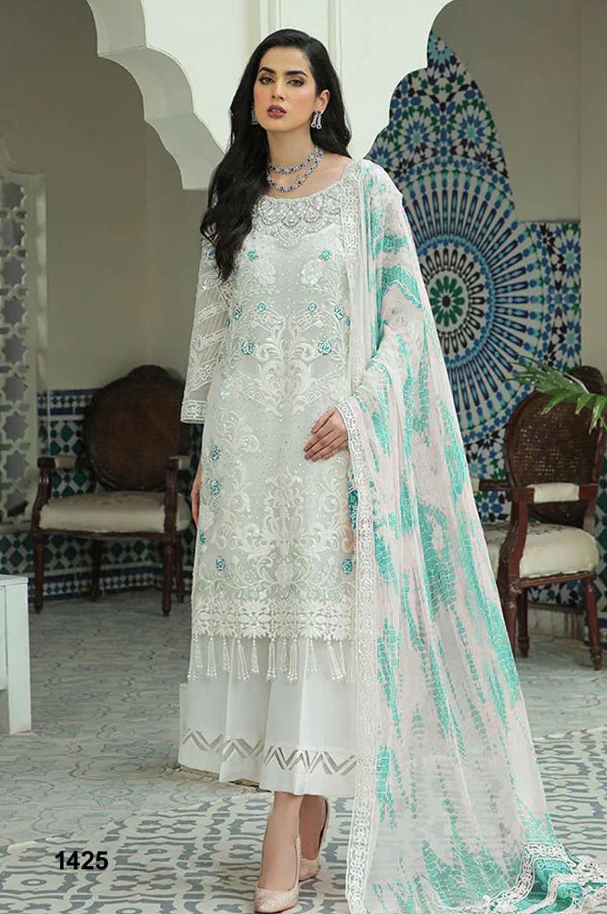 KASHISH BY NAZNEEN 1422 TO 1426 SERIES DESIGNER PAKISTANI SUITS BEAUTIFUL STYLISH FANCY COLORFUL PARTY WEAR & OCCASIONAL WEAR FAUX GEORGETTE EMBROIDERED DRESSES AT WHOLESALE PRICE