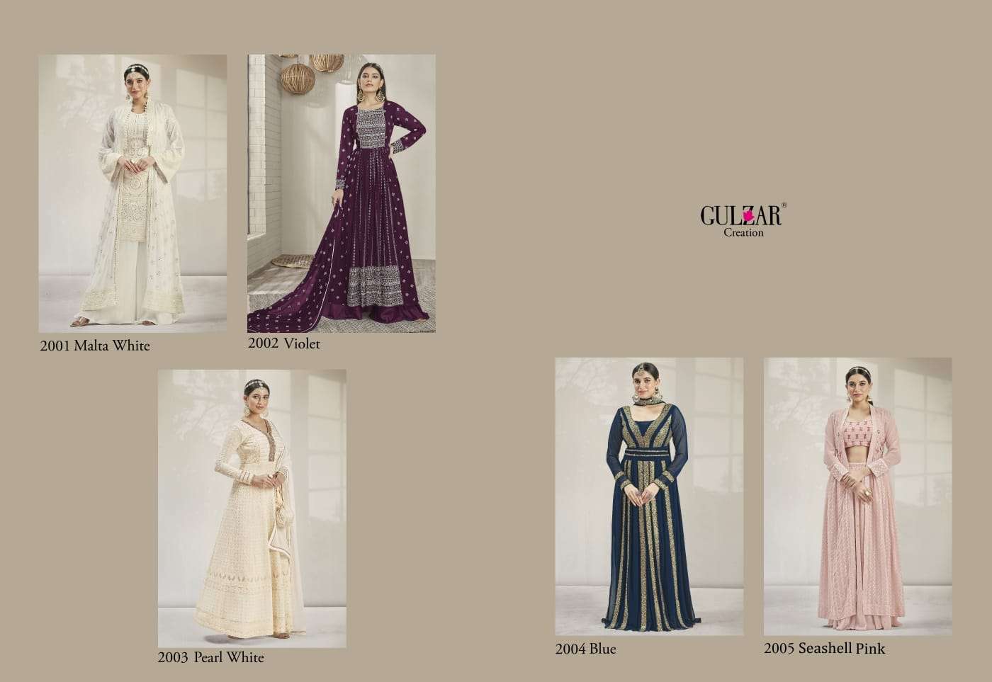 MODERN BY GULZAR 2001 TO 2005 SERIES BEAUTIFUL STYLISH ANARKALI SUITS FANCY COLORFUL CASUAL WEAR & ETHNIC WEAR & READY TO WEAR GEORGETTE DRESSES AT WHOLESALE PRICE