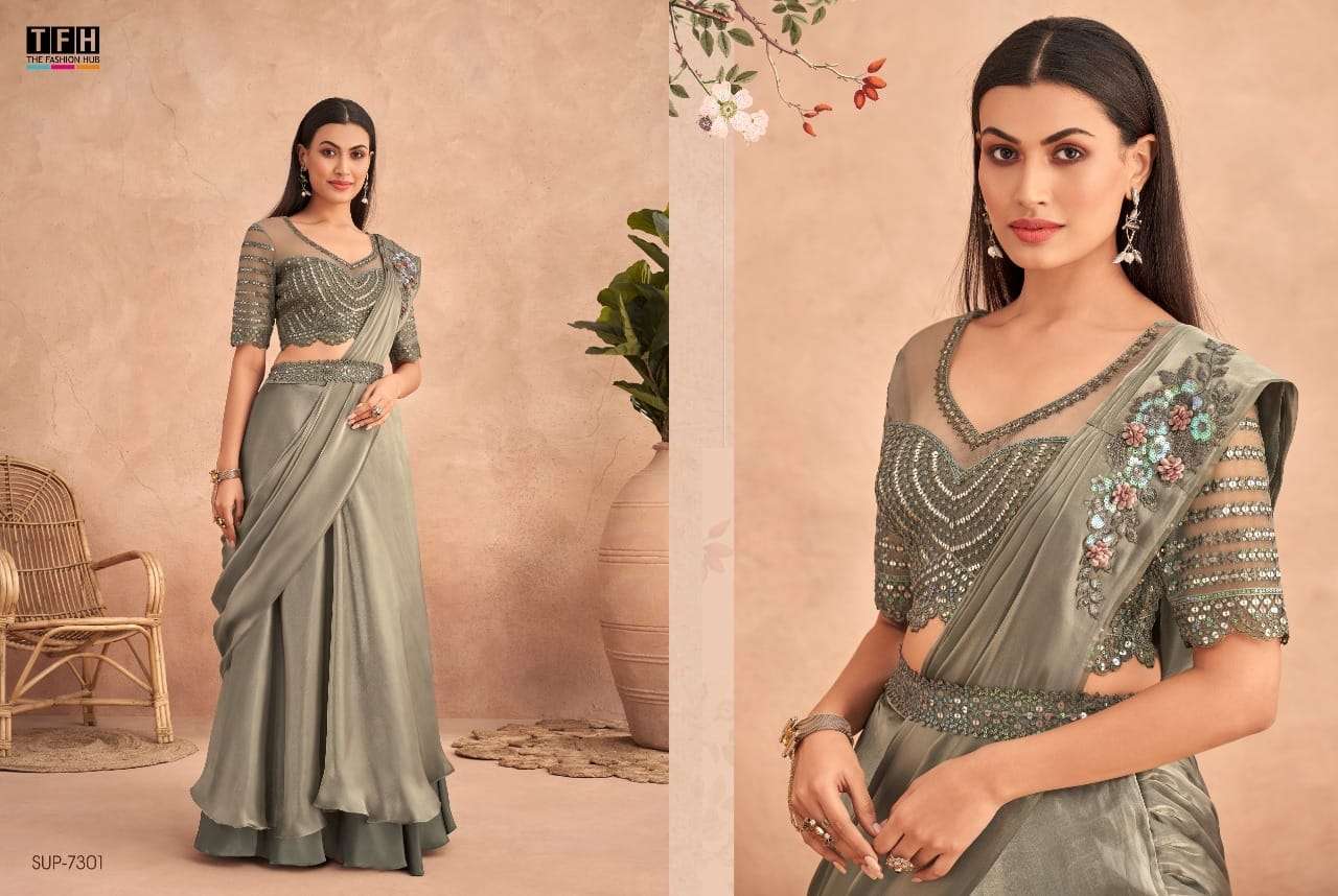 Super Star By Tfh 7301 To 7312 Series Indian Traditional Wear Collection Beautiful Stylish Fancy Colorful Party Wear & Occasional Wear Fancy Sarees At Wholesale Price