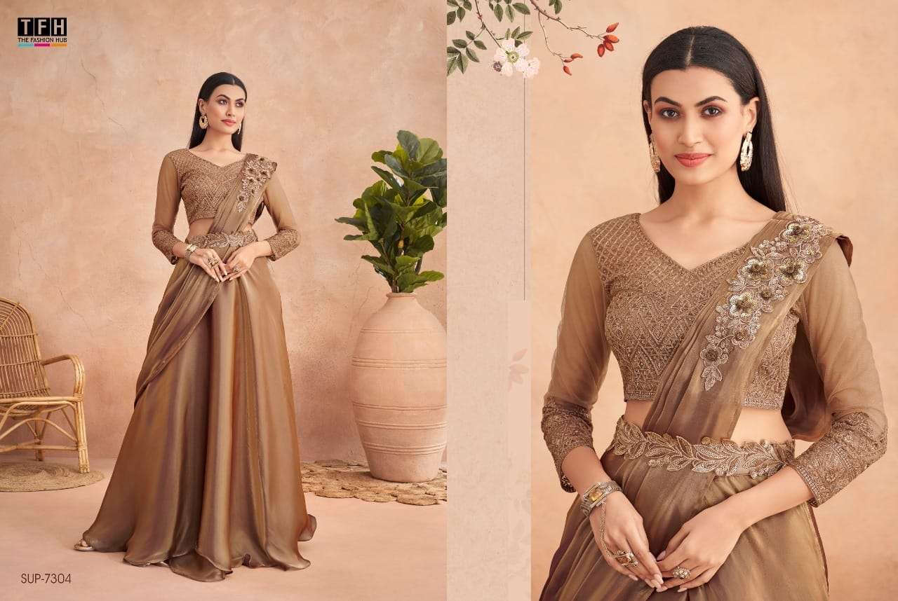 Super Star By Tfh 7301 To 7312 Series Indian Traditional Wear Collection Beautiful Stylish Fancy Colorful Party Wear & Occasional Wear Fancy Sarees At Wholesale Price