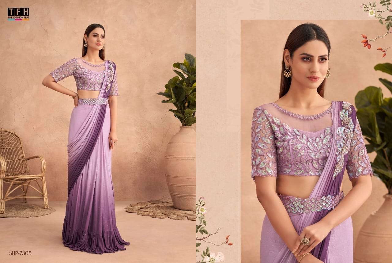 Super Star By Tfh 7301 To 7312 Series Indian Traditional Wear Collection Beautiful Stylish Fancy Colorful Party Wear & Occasional Wear Fancy Sarees At Wholesale Price