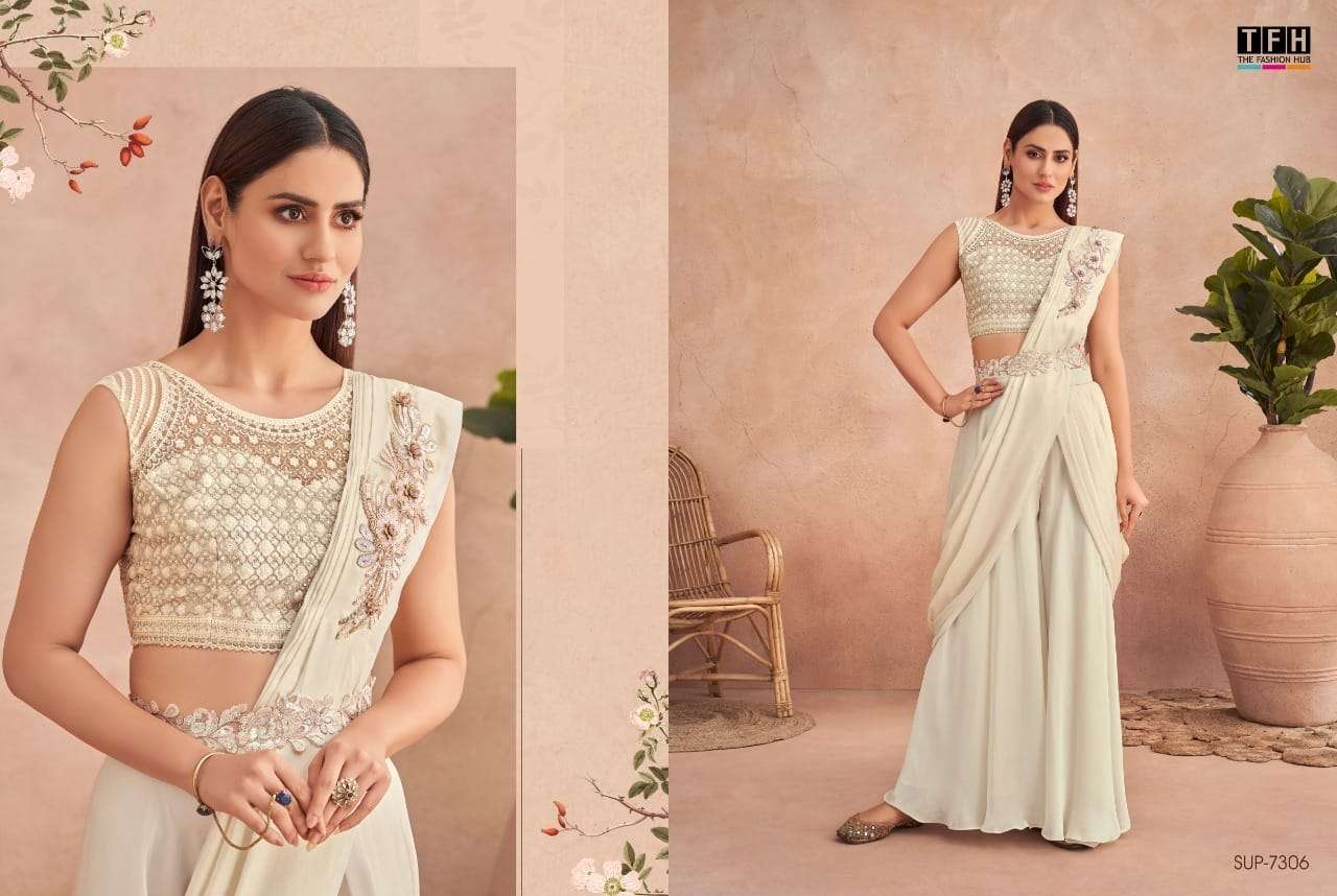 Super Star By Tfh 7301 To 7312 Series Indian Traditional Wear Collection Beautiful Stylish Fancy Colorful Party Wear & Occasional Wear Fancy Sarees At Wholesale Price