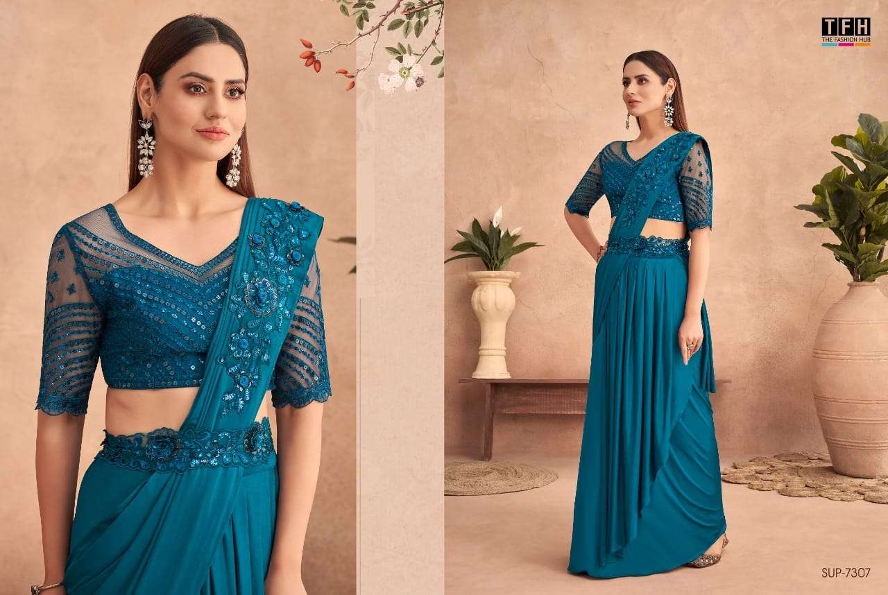 Super Star By Tfh 7301 To 7312 Series Indian Traditional Wear Collection Beautiful Stylish Fancy Colorful Party Wear & Occasional Wear Fancy Sarees At Wholesale Price