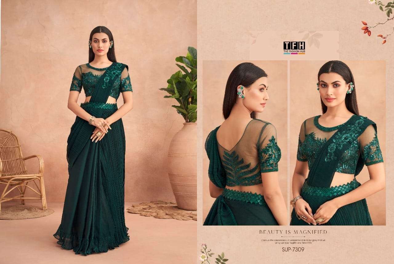 Super Star By Tfh 7301 To 7312 Series Indian Traditional Wear Collection Beautiful Stylish Fancy Colorful Party Wear & Occasional Wear Fancy Sarees At Wholesale Price