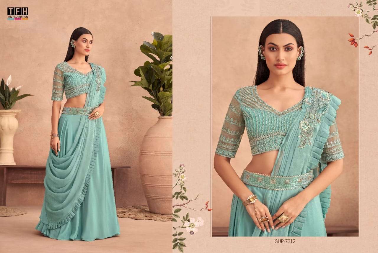 Super Star By Tfh 7301 To 7312 Series Indian Traditional Wear Collection Beautiful Stylish Fancy Colorful Party Wear & Occasional Wear Fancy Sarees At Wholesale Price