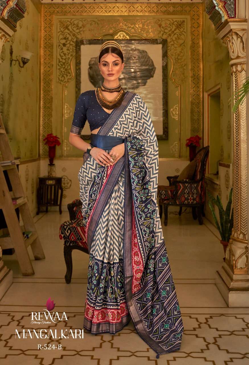 Mangalkari By Rewaa Indian Traditional Wear Collection Beautiful Stylish Fancy Colorful Party Wear & Occasional Wear Patola Silk Sarees At Wholesale Price