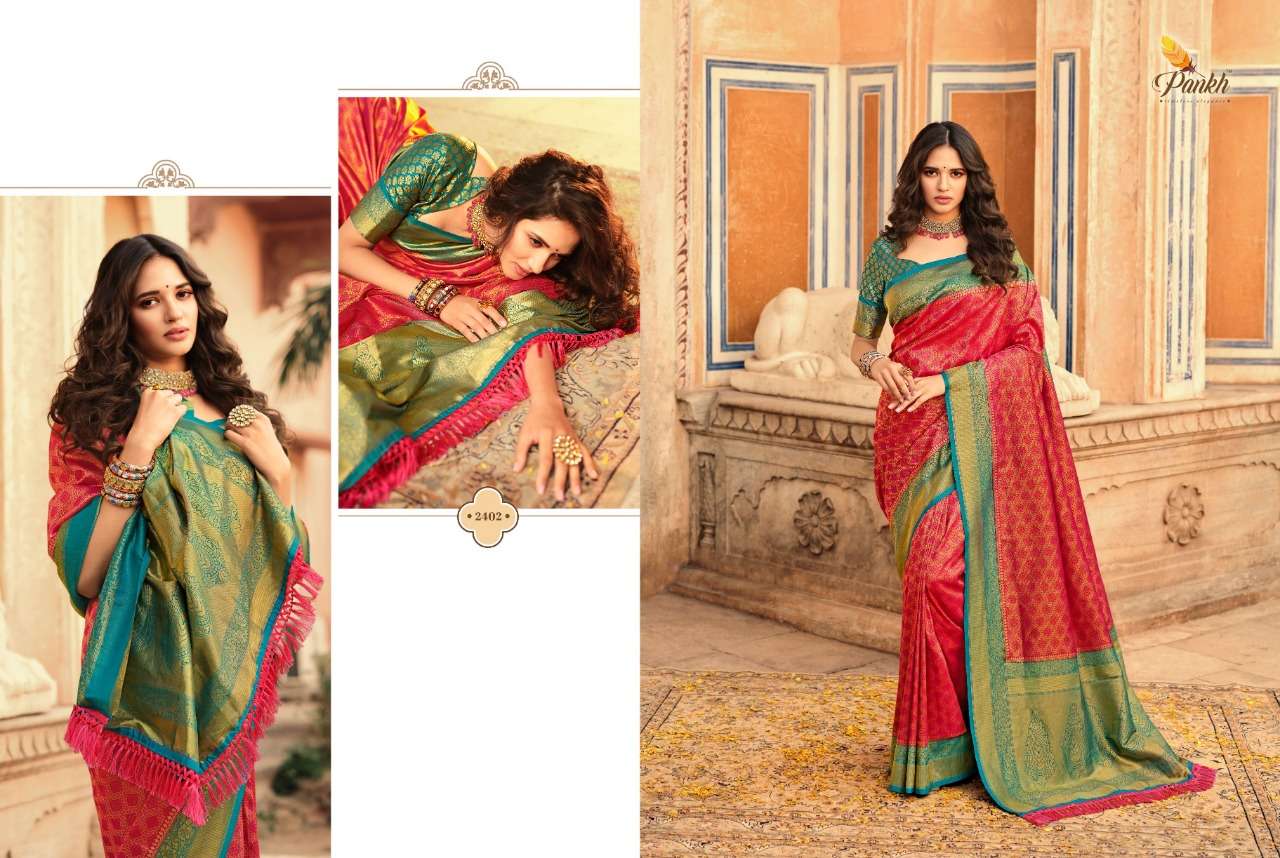 Parampara Vol-2 By Pankh Creation 2401 To 2413 Series Indian Traditional Wear Collection Beautiful Stylish Fancy Colorful Party Wear & Occasional Wear Kanjivaram Silk Sarees At Wholesale Price