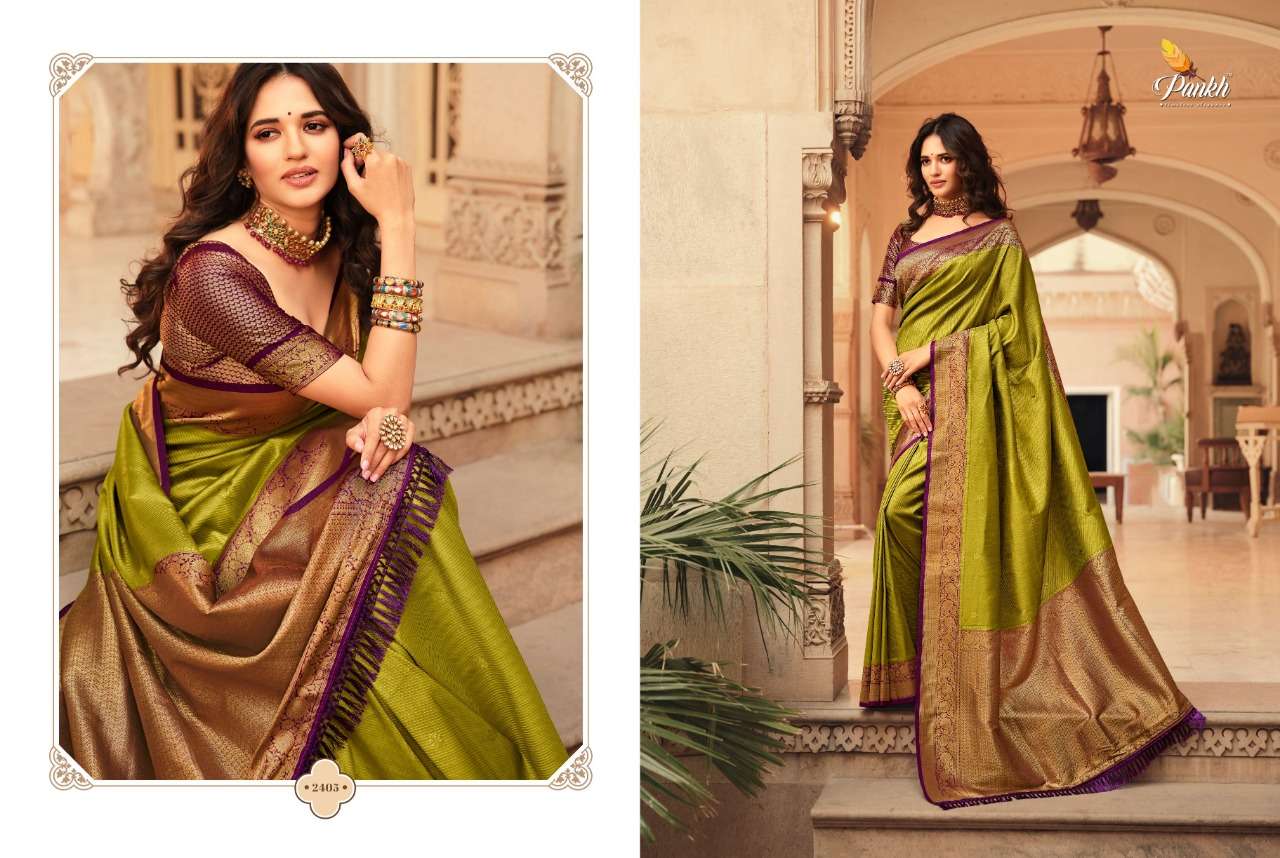 Parampara Vol-2 By Pankh Creation 2401 To 2413 Series Indian Traditional Wear Collection Beautiful Stylish Fancy Colorful Party Wear & Occasional Wear Kanjivaram Silk Sarees At Wholesale Price