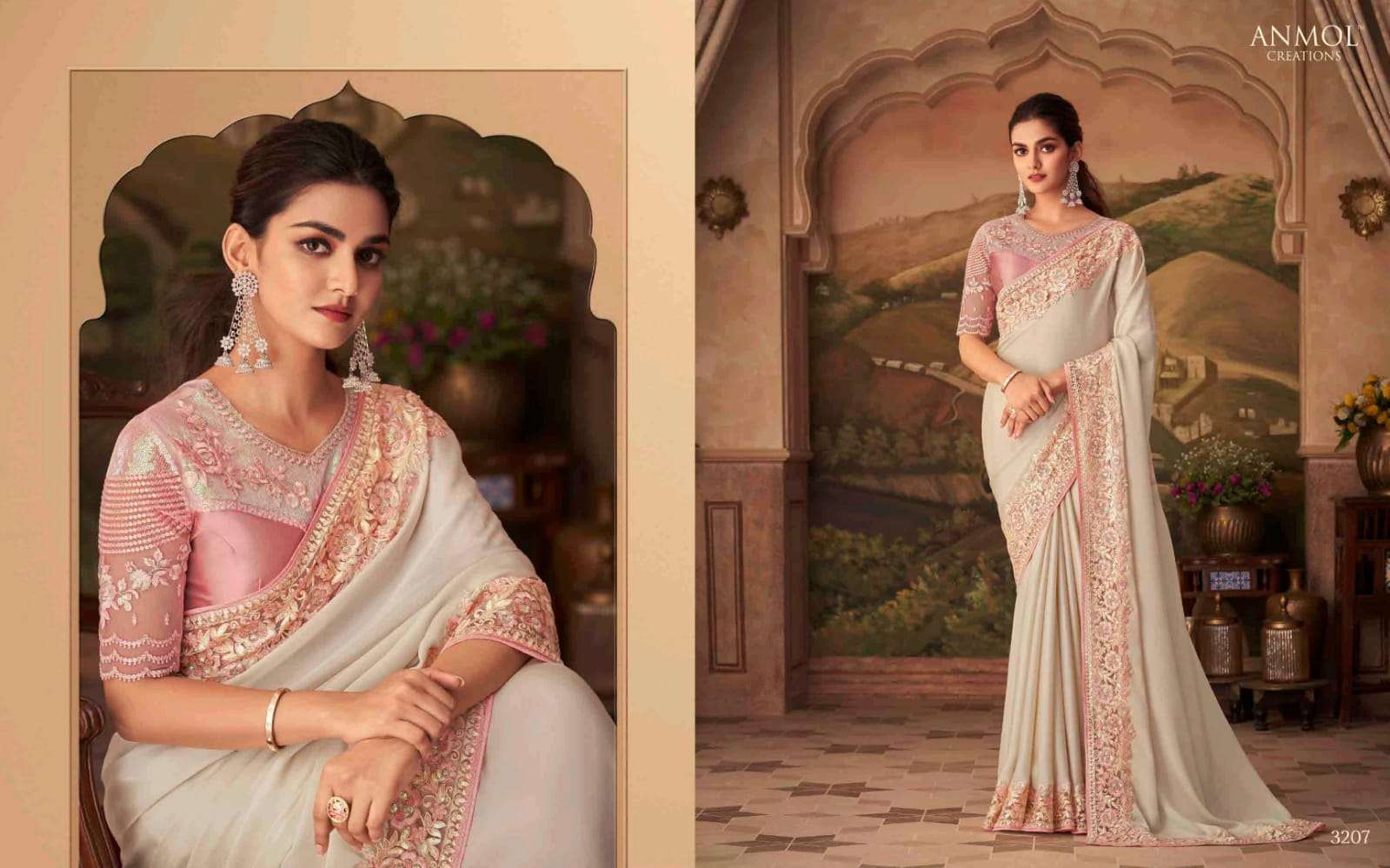SHADES VOL-6 BY ANMOL CREATION 3201 TO 3216 SERIES INDIAN TRADITIONAL WEAR COLLECTION BEAUTIFUL STYLISH FANCY COLORFUL PARTY WEAR & OCCASIONAL WEAR GEORGETTE/SILK SAREES AT WHOLESALE PRICE