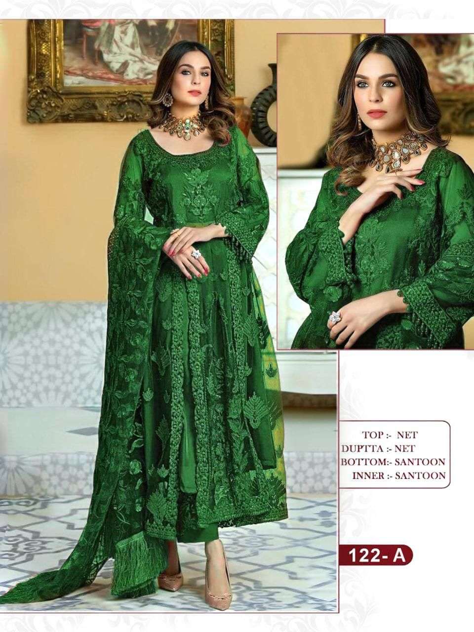 ZAARA VOL-7 BY PC 122 TO 122-F SERIES DESIGNER FESTIVE PAKISTANI SUITS COLLECTION BEAUTIFUL STYLISH FANCY COLORFUL PARTY WEAR & OCCASIONAL WEAR HEAVY NET EMBROIDERED DRESSES AT WHOLESALE PRICE