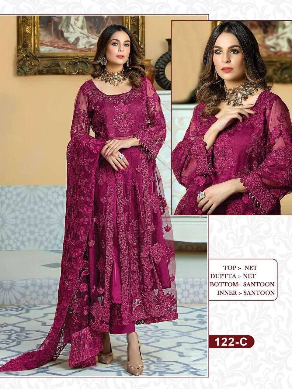 ZAARA VOL-7 BY PC 122 TO 122-F SERIES DESIGNER FESTIVE PAKISTANI SUITS COLLECTION BEAUTIFUL STYLISH FANCY COLORFUL PARTY WEAR & OCCASIONAL WEAR HEAVY NET EMBROIDERED DRESSES AT WHOLESALE PRICE
