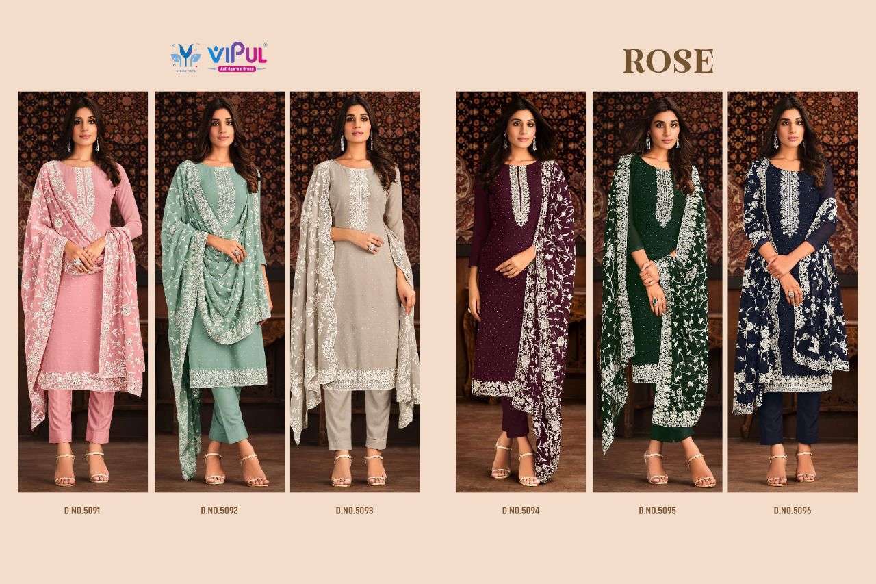 ROSE BY VIPUL FASHION 5091 TO 5096 SERIES DESIGNER SUITS COLLECTION BEAUTIFUL STYLISH COLORFUL FANCY PARTY WEAR & OCCASIONAL WEAR GEORGETTE DRESSES AT WHOLESALE PRICE