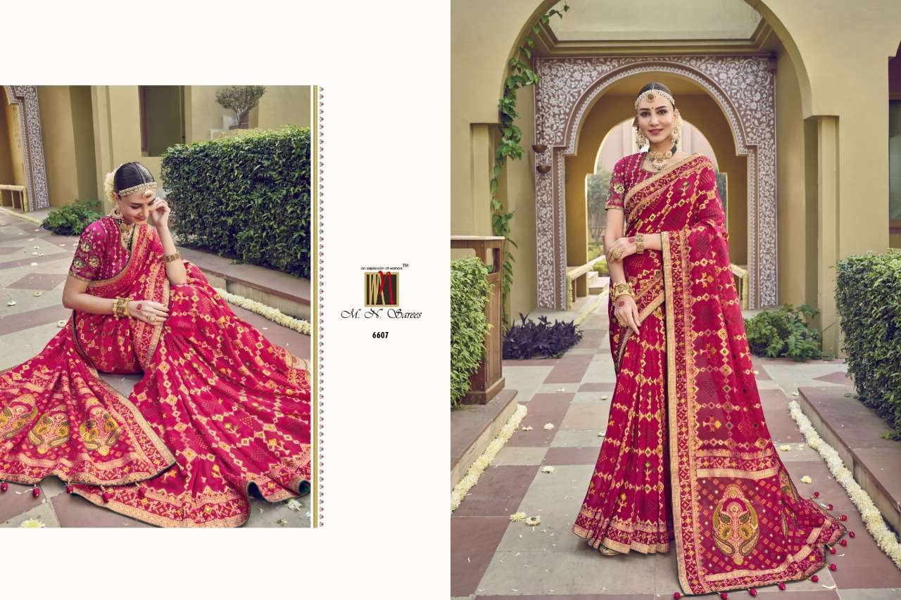 Rajgharana Vol-3 By M.N. Sarees 6601 To 6609 Series Indian Traditional Wear Collection Beautiful Stylish Fancy Colorful Party Wear & Occasional Wear Georgette/Silk Sarees At Wholesale Price