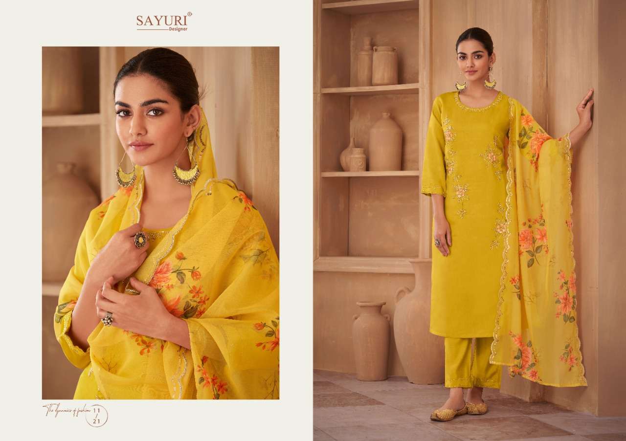 Saffron By Sayuri 1117 To 1122 Series Beautiful Stylish Suits Fancy Colorful Casual Wear & Ethnic Wear & Ready To Wear Pure Viscose Silk Dresses At Wholesale Price