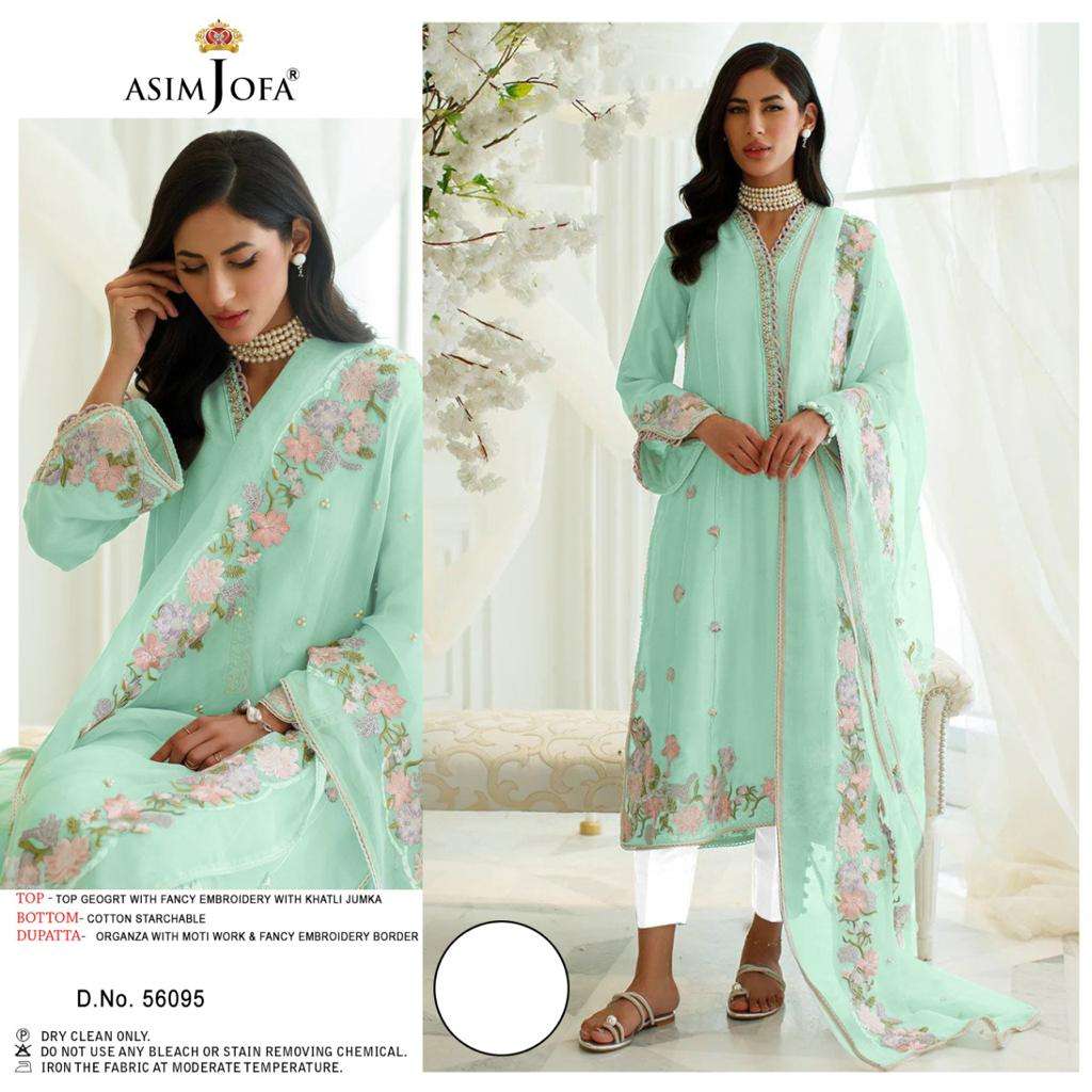 ASIM JOFA HIT DESIGN 56095 BY ASIM JOFA PAKISTANI SUITS BEAUTIFUL FANCY COLORFUL STYLISH PARTY WEAR & OCCASIONAL WEAR FAUX GEORGETTE WITH EMBROIDERY DRESSES AT WHOLESALE PRICE