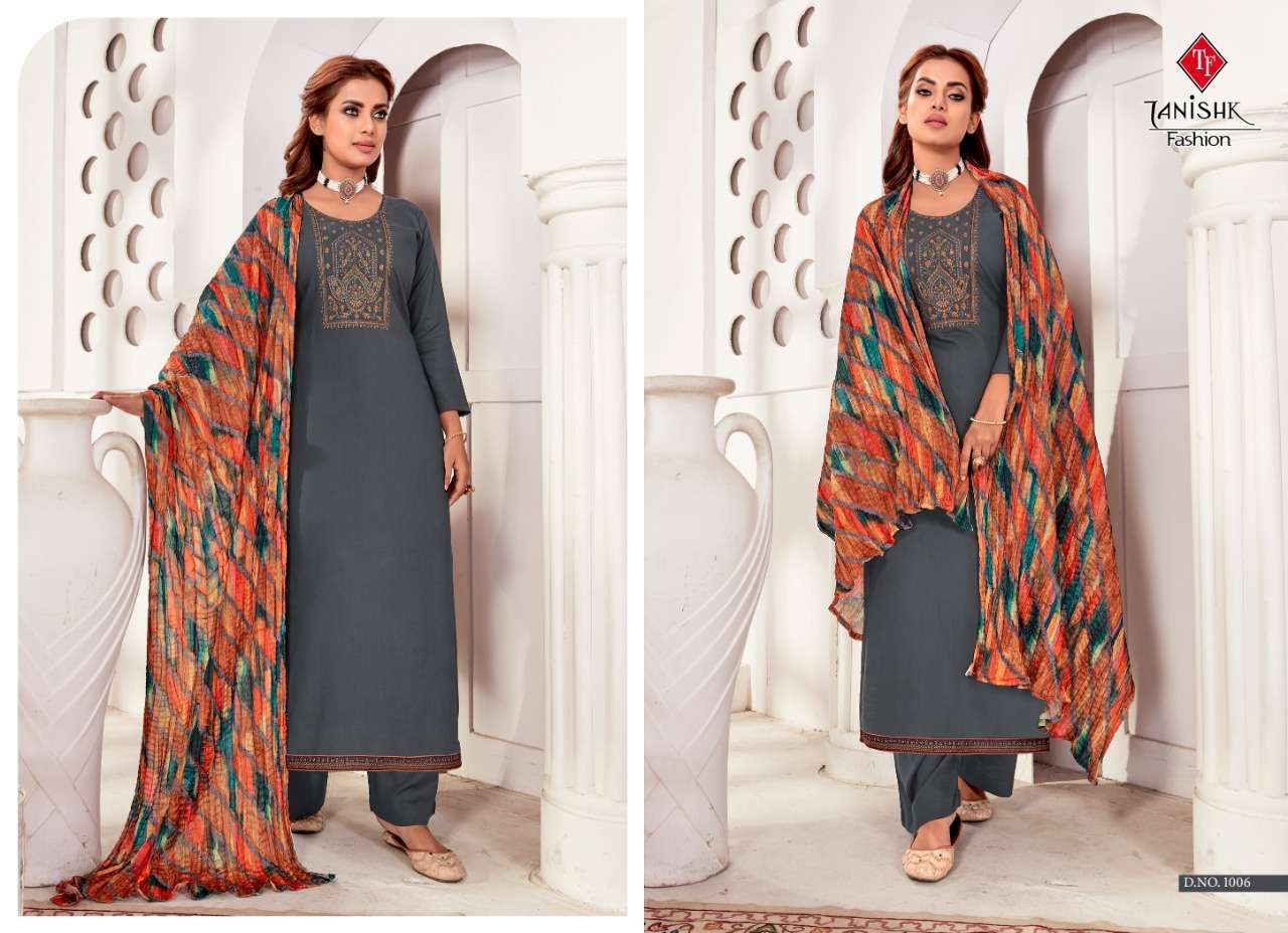 AZEERA BY TANISHK FASHION 1001 TO 1008 SERIES SUITS BEAUTIFUL FANCY COLORFUL STYLISH PARTY WEAR & OCCASIONAL WEAR RAYON SLUB WITH EMBROIDERY DRESSES AT WHOLESALE PRICE