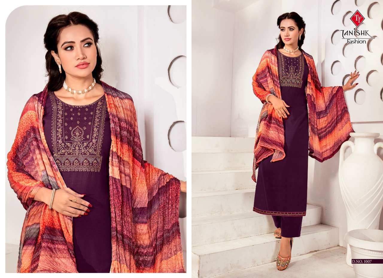 AZEERA BY TANISHK FASHION 1001 TO 1008 SERIES SUITS BEAUTIFUL FANCY COLORFUL STYLISH PARTY WEAR & OCCASIONAL WEAR RAYON SLUB WITH EMBROIDERY DRESSES AT WHOLESALE PRICE