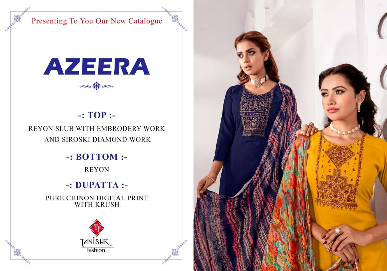 AZEERA BY TANISHK FASHION 1001 TO 1008 SERIES SUITS BEAUTIFUL FANCY COLORFUL STYLISH PARTY WEAR & OCCASIONAL WEAR RAYON SLUB WITH EMBROIDERY DRESSES AT WHOLESALE PRICE