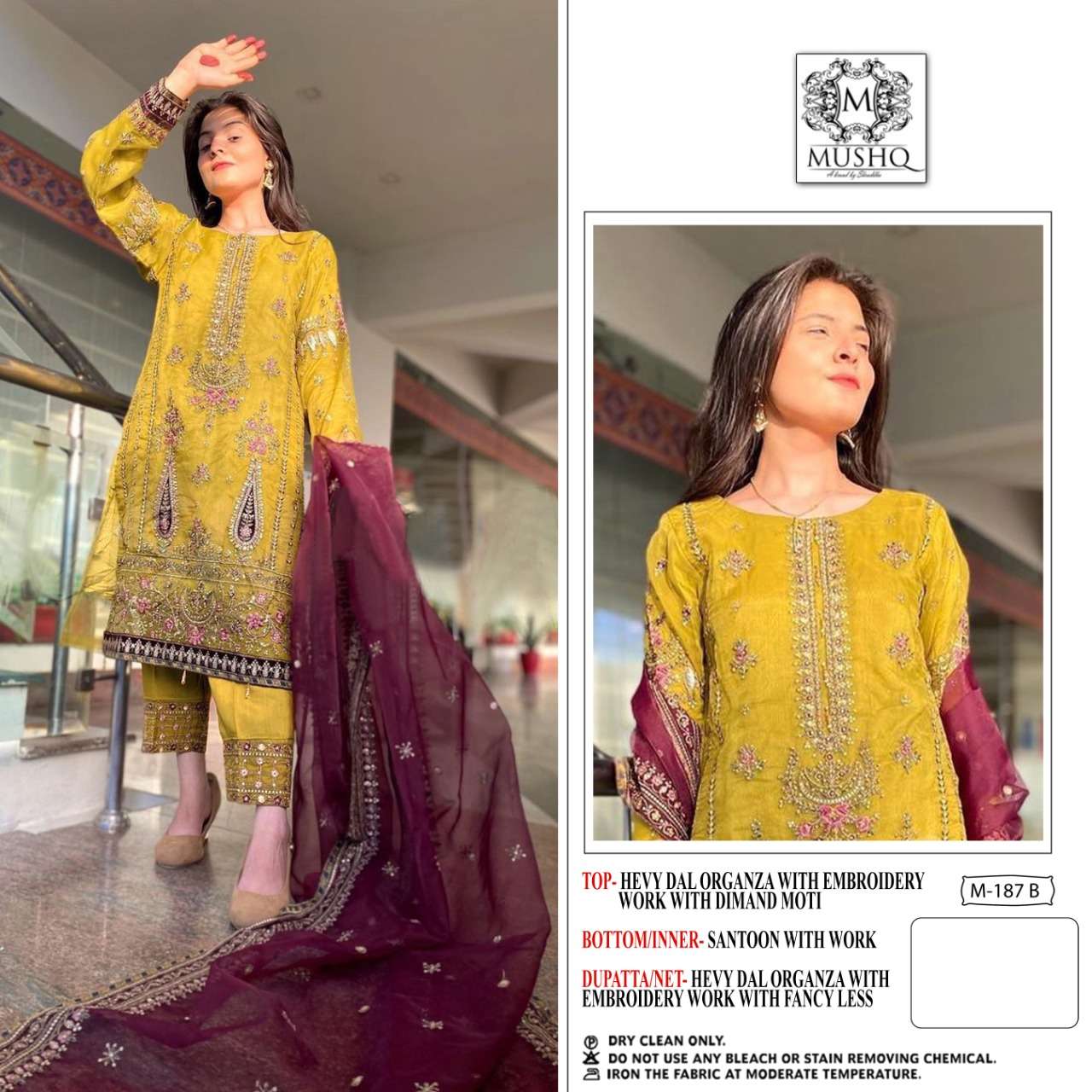 Mushq Hit Design 187 Colours By Mushq 187-A To 187-C Series Beautiful Pakistani Suits Colorful Stylish Fancy Casual Wear & Ethnic Wear Organza Dresses At Wholesale Price