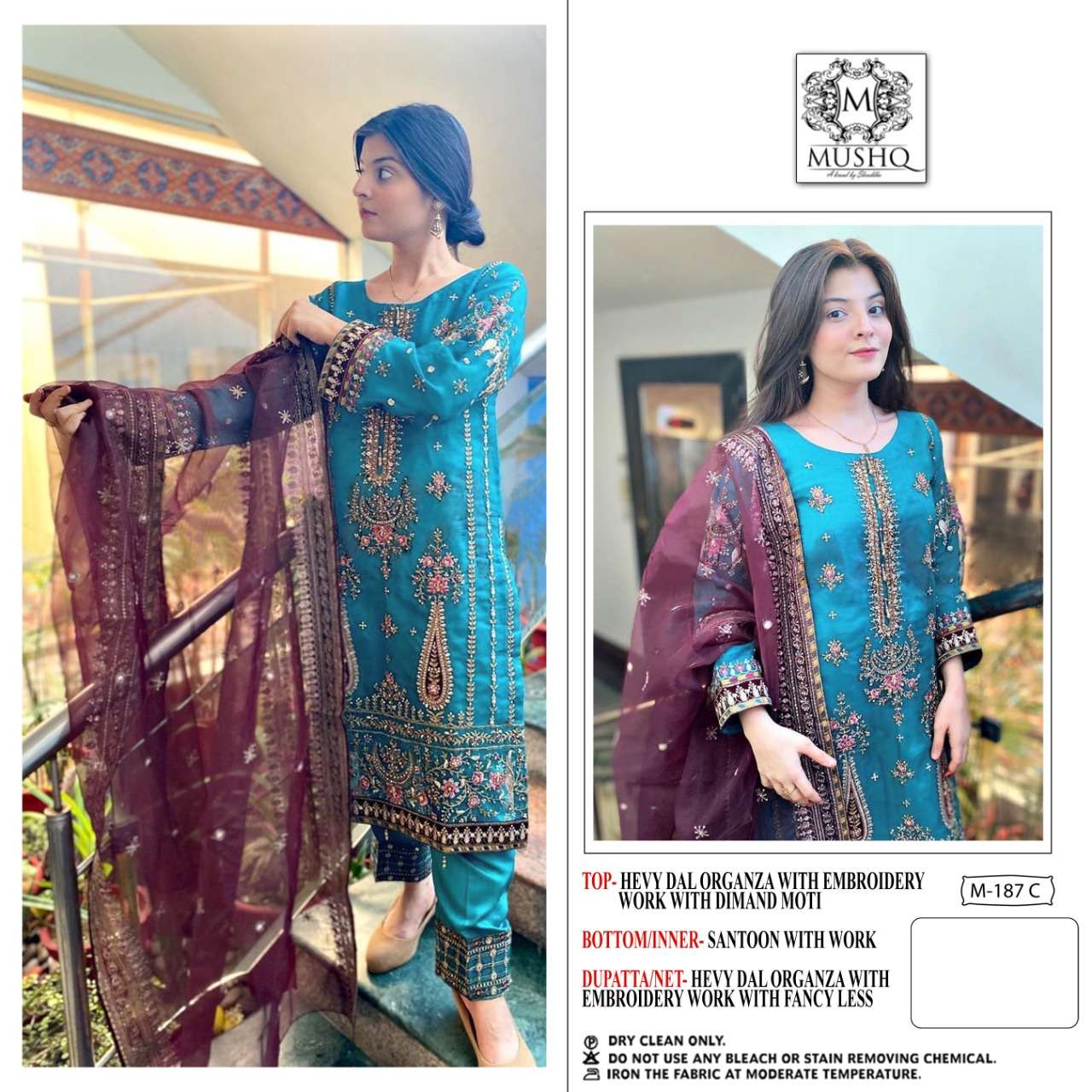 Mushq Hit Design 187 Colours By Mushq 187-A To 187-C Series Beautiful Pakistani Suits Colorful Stylish Fancy Casual Wear & Ethnic Wear Organza Dresses At Wholesale Price