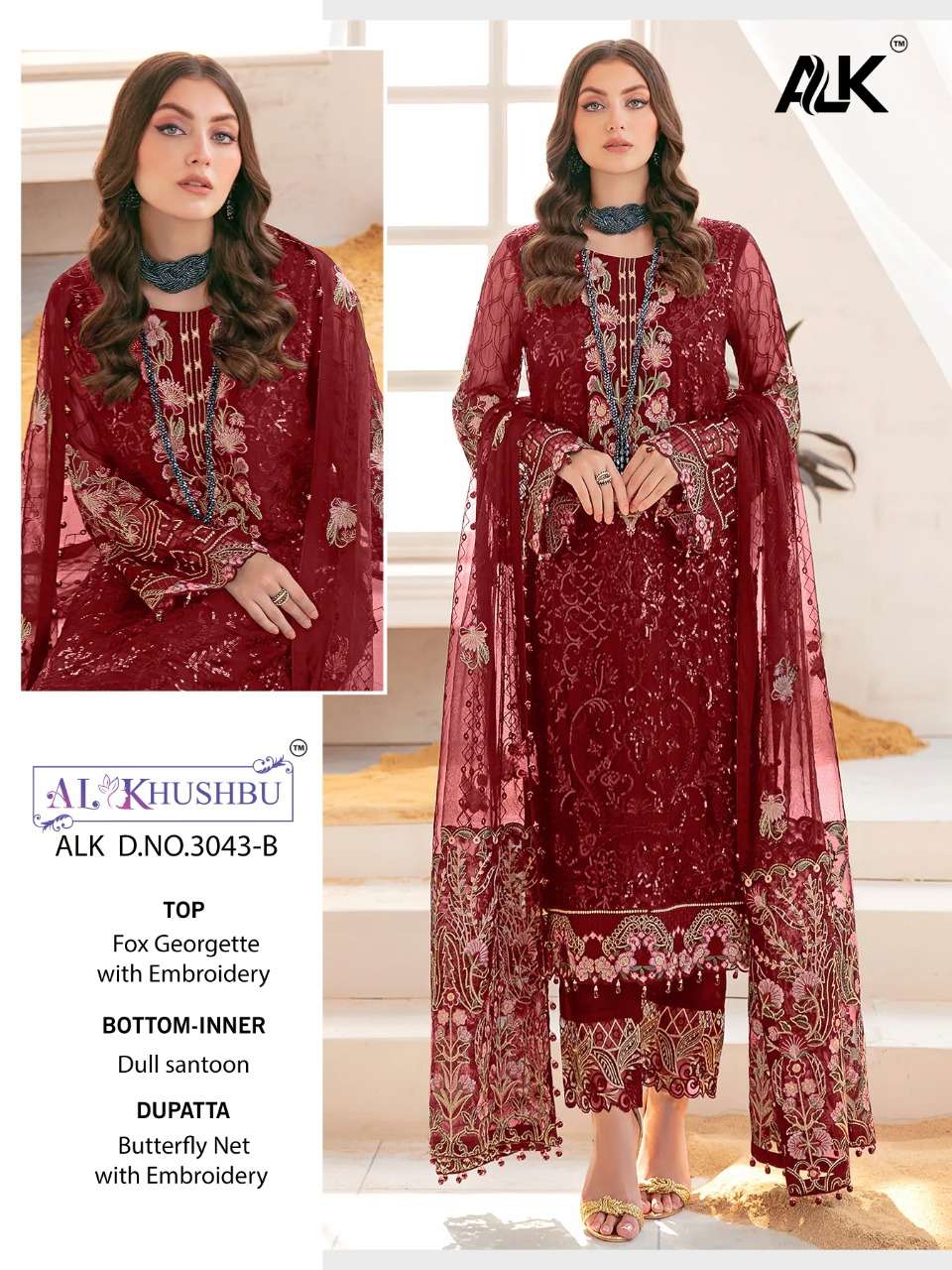 Al Khushbu Hit Design 3043 Colours By Al Khushbu 3043-A To 3043-D Series Beautiful Pakistani Suits Colorful Stylish Fancy Casual Wear & Ethnic Wear Faux Georgette Embroidered Dresses At Wholesale Price