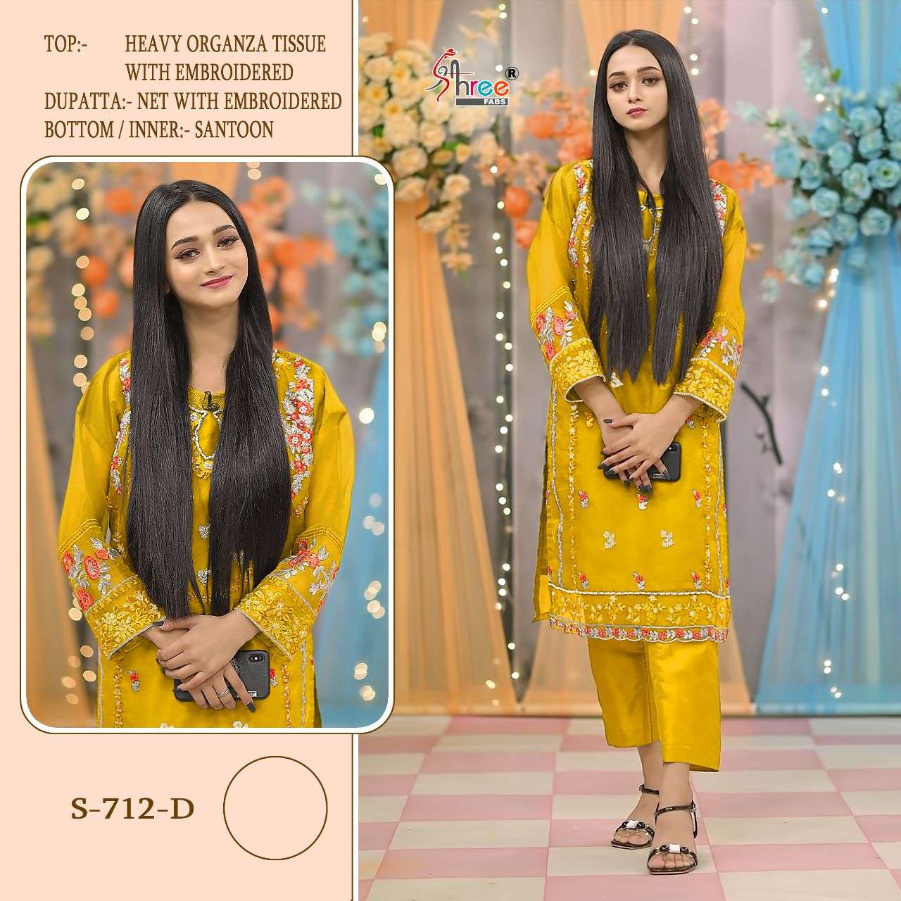 SHREE FABS HIT DESIGN S-712 COLOURS BY SHREE FABS S-712-C TO S-712-F SERIES DESIGNER FESTIVE PAKISTANI SUITS COLLECTION BEAUTIFUL STYLISH FANCY COLORFUL PARTY WEAR & OCCASIONAL WEAR PURE ORGANZA EMBROIDERED DRESSES AT WHOLESALE PRICE