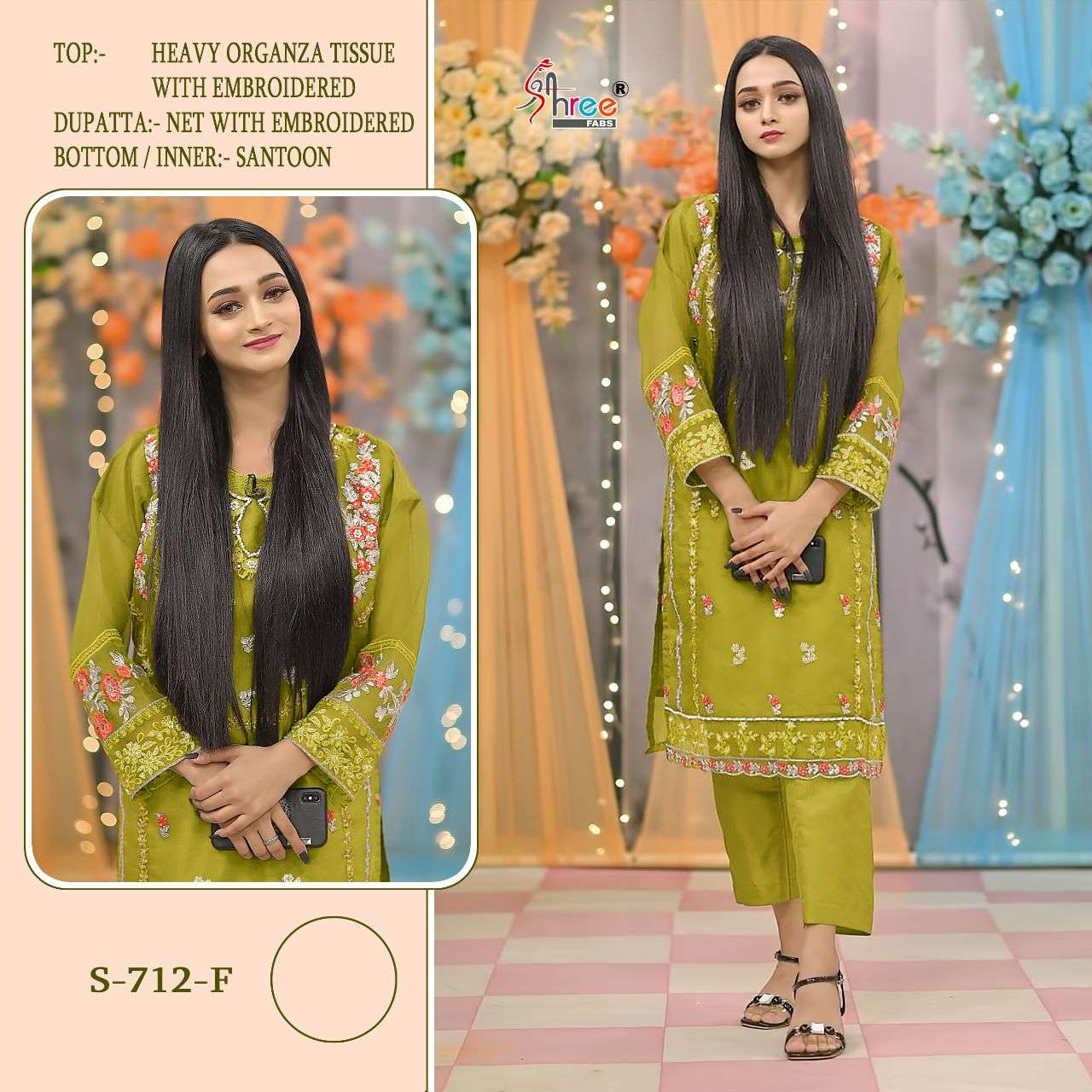 SHREE FABS HIT DESIGN S-712 COLOURS BY SHREE FABS S-712-C TO S-712-F SERIES DESIGNER FESTIVE PAKISTANI SUITS COLLECTION BEAUTIFUL STYLISH FANCY COLORFUL PARTY WEAR & OCCASIONAL WEAR PURE ORGANZA EMBROIDERED DRESSES AT WHOLESALE PRICE