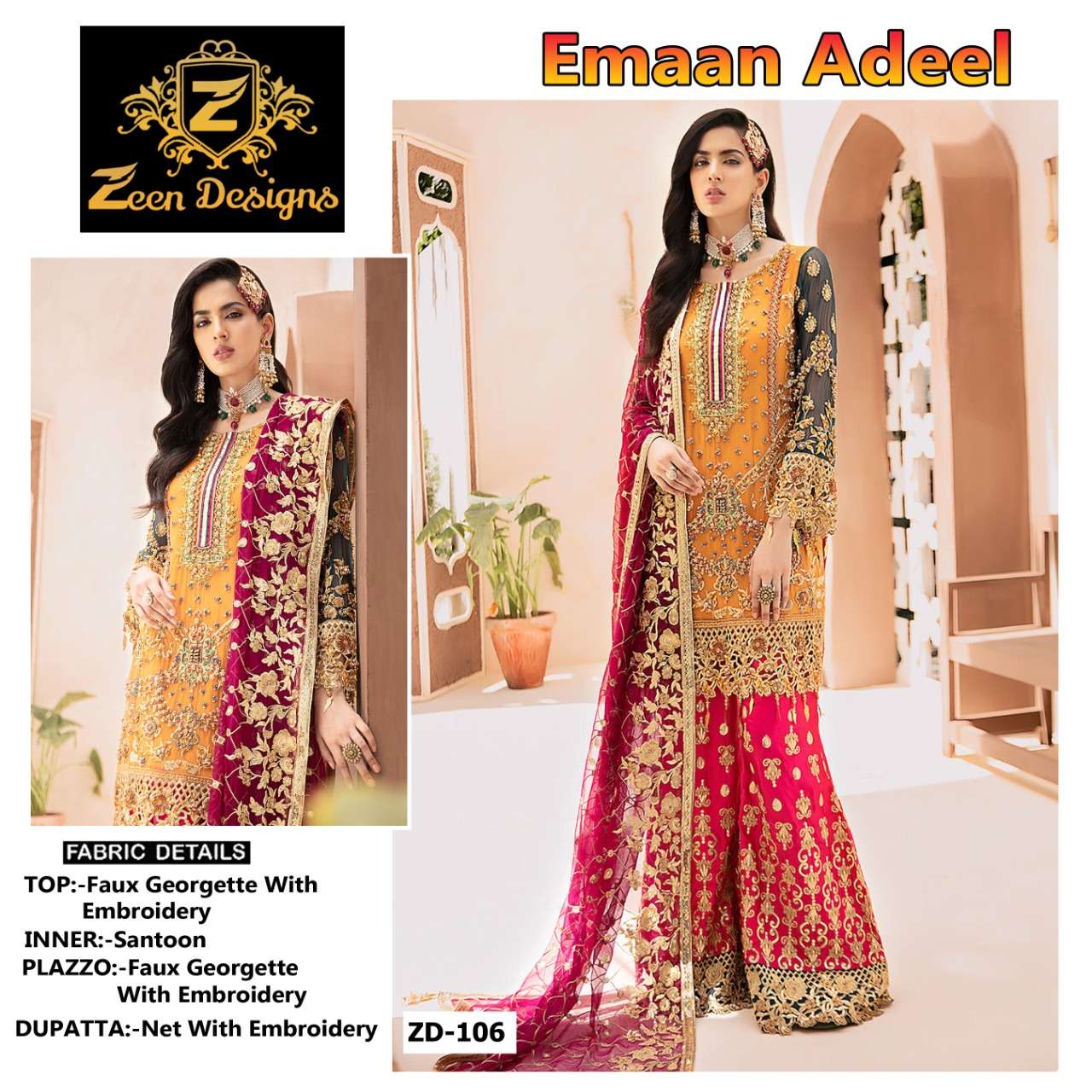Emaan Adeel By Zeen Designs Designer Pakistani Suits Beautiful Stylish Fancy Colorful Party Wear & Occasional Wear Faux Georgette Embroidery Dresses At Wholesale Price