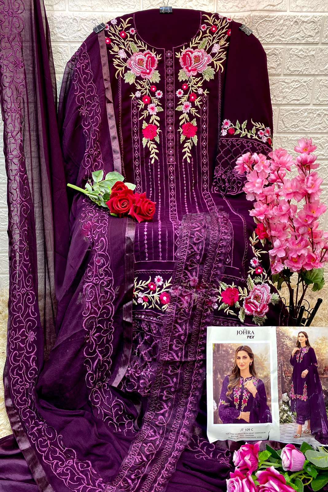 JOHRA HIT DESIGN 109 COLOURS BY JOHRA TEX 109-A TO 109-B SERIES PAKISTANI SUITS BEAUTIFUL FANCY COLORFUL STYLISH PARTY WEAR & OCCASIONAL WEAR FAUX GEORGETTE EMBROIDERED DRESSES AT WHOLESALE PRICE