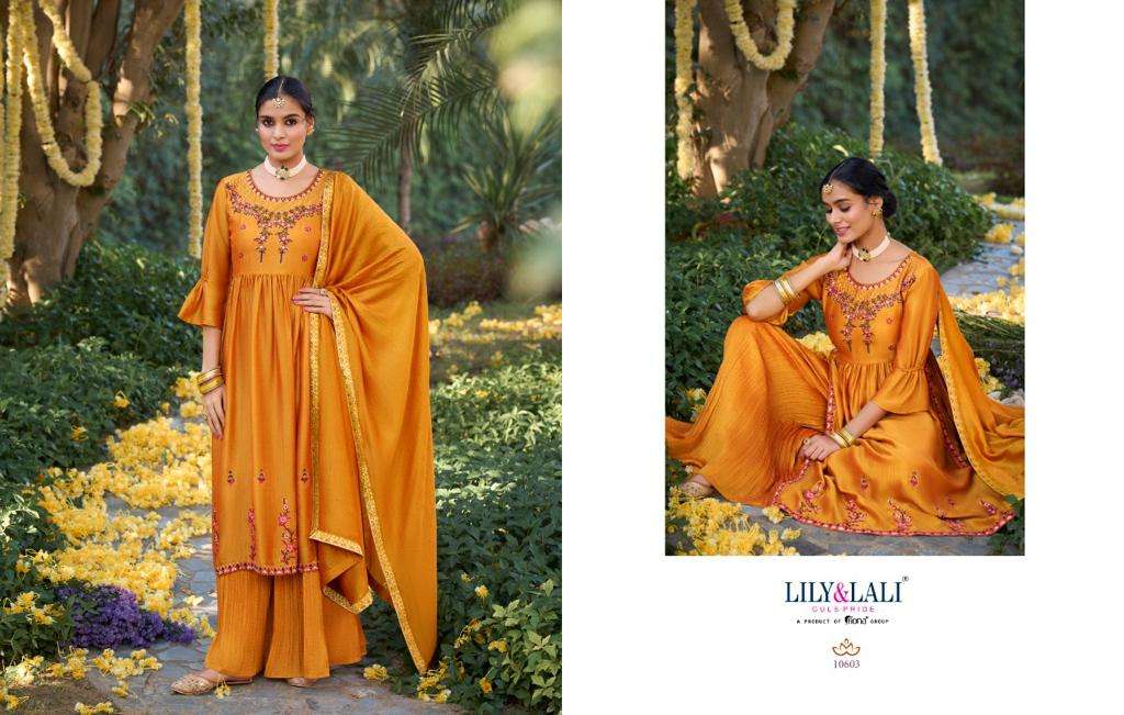 Aafreen By Lily And Lali 10601 To 10606 Series Designer Sharara Suits Collection Beautiful Stylish Colorful Fancy Party Wear & Occasional Wear Silk Embroidered Dresses At Wholesale Price