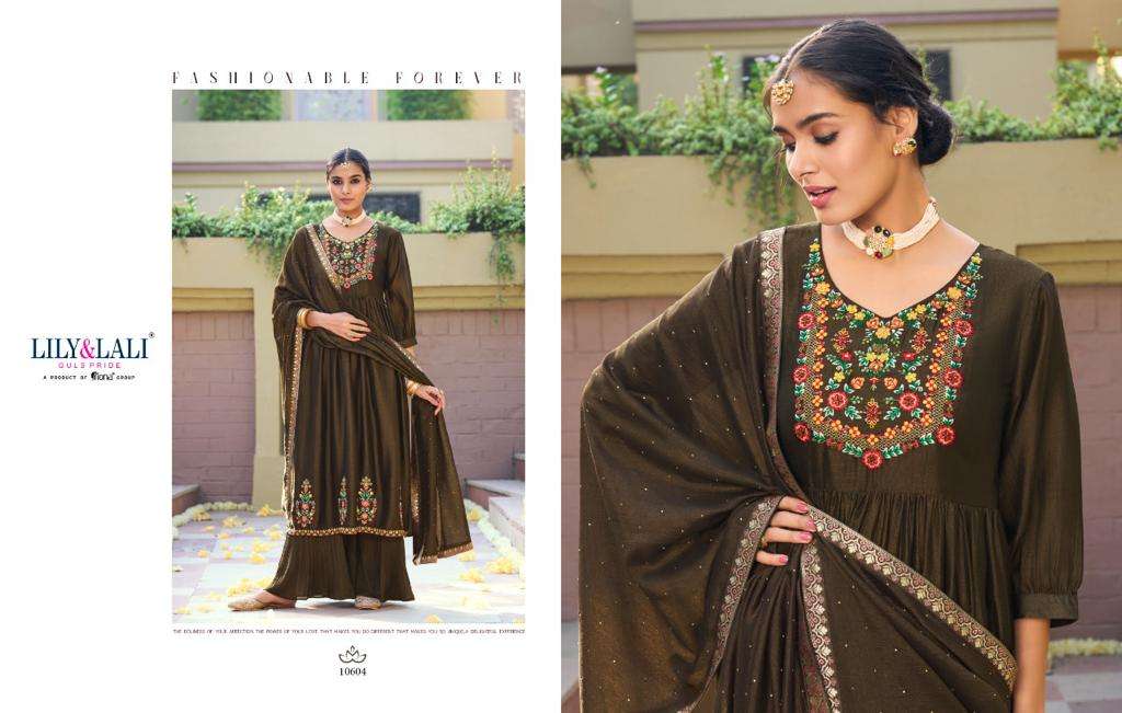 Aafreen By Lily And Lali 10601 To 10606 Series Designer Sharara Suits Collection Beautiful Stylish Colorful Fancy Party Wear & Occasional Wear Silk Embroidered Dresses At Wholesale Price