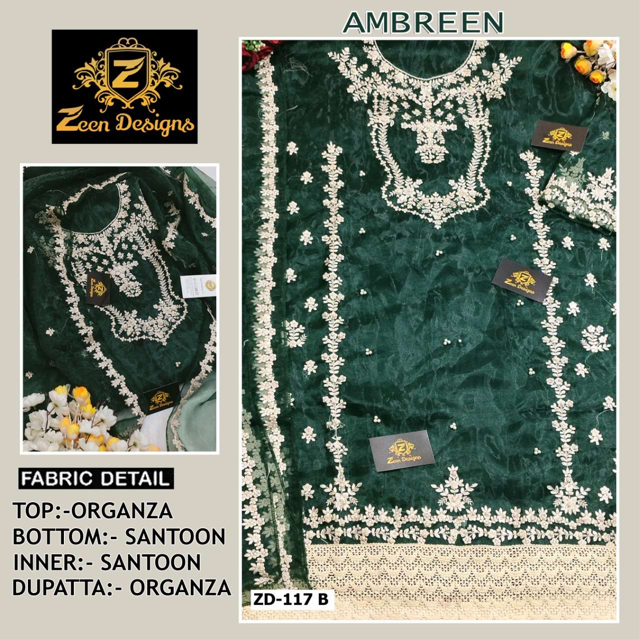 AMBREEN BY ZEEN DESIGNS 117-A TO 117-B SERIES BEAUTIFUL PAKISTANI SUITS COLORFUL STYLISH FANCY CASUAL WEAR & ETHNIC WEAR HEAVY ORGANZA EMBROIDERED DRESSES AT WHOLESALE PRICE