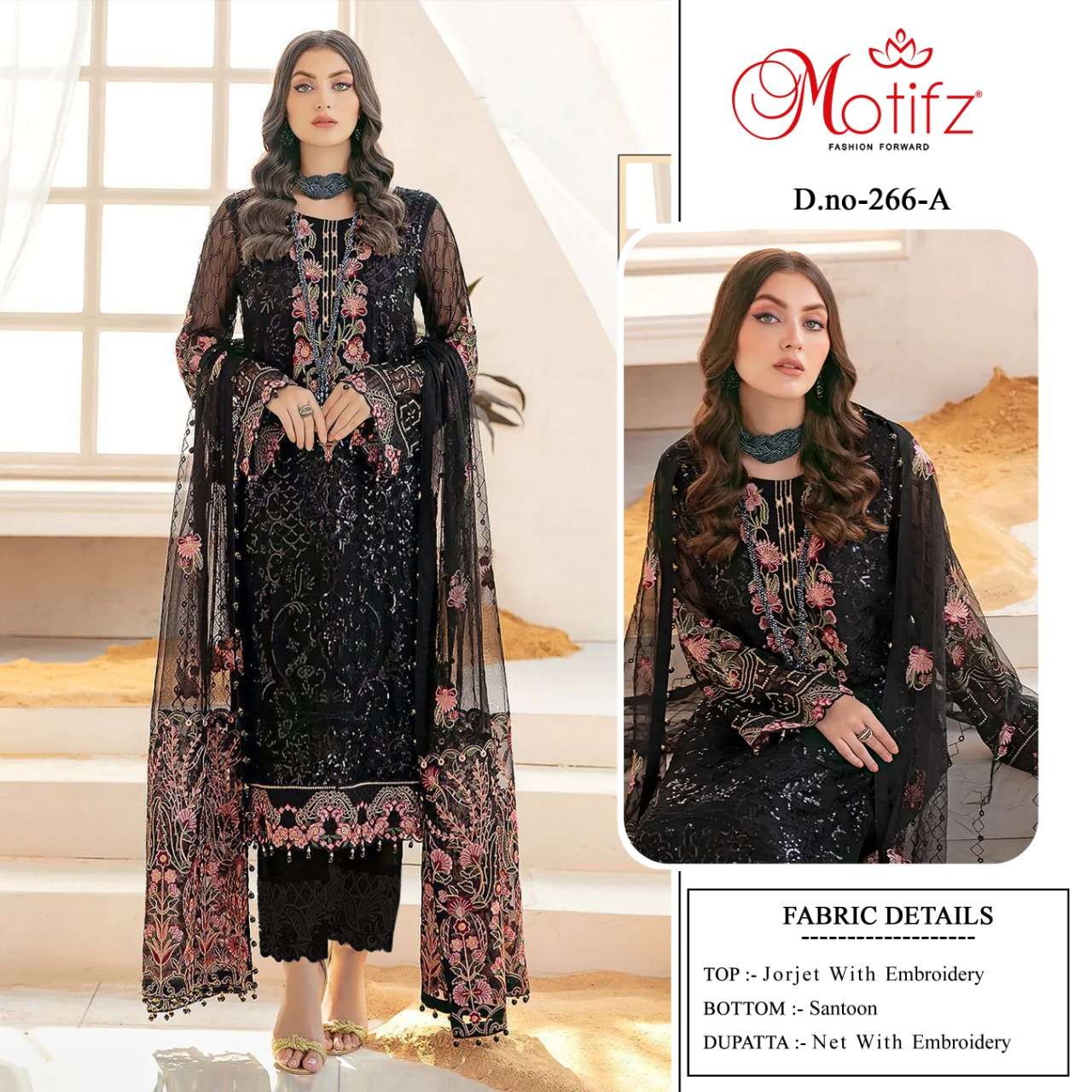 MOTIFZ HIT DESIGN 266 COLOURS BY MOTIFZ 266-A TO 266-D SERIES PAKISTANI SUITS BEAUTIFUL FANCY COLORFUL STYLISH PARTY WEAR & OCCASIONAL WEAR GEORGETTE WITH EMBROIDERY DRESSES AT WHOLESALE PRICE