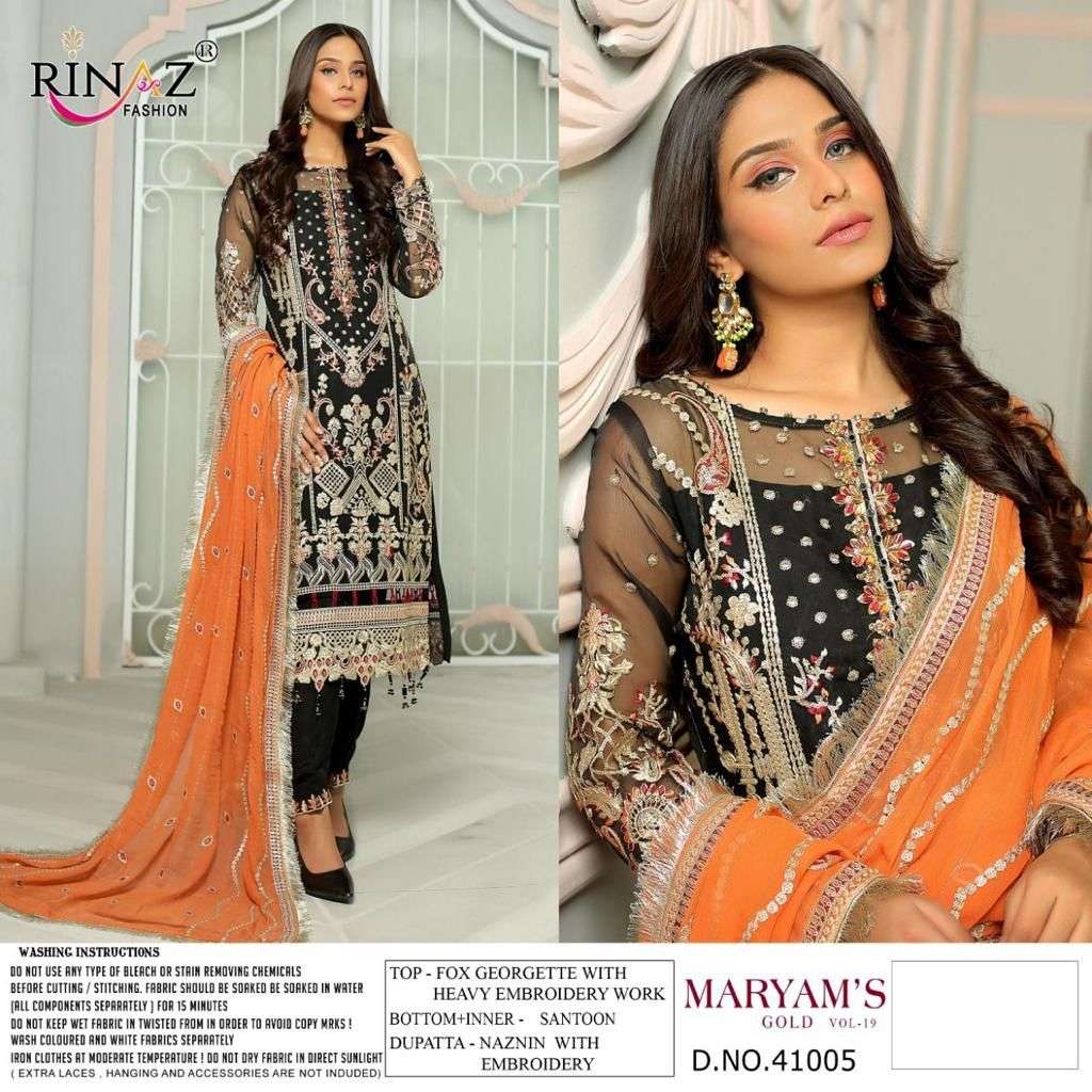 RINAZ HIT DESIGN 41005 BY RINAZ FASHION BEAUTIFUL PAKISTANI SUITS COLORFUL STYLISH FANCY CASUAL WEAR & ETHNIC WEAR FAUX GEORGETTE EMBROIDERED DRESSES AT WHOLESALE PRICE