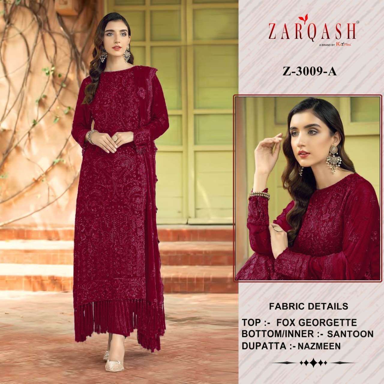 Zarqash Hit Design 3009 Colours Vol-2 By Zarqash 3009-A To 3009-D Series Designer Festive Pakistani Suits Collection Beautiful Stylish Fancy Colorful Party Wear & Occasional Wear Faux Georgette Embroidered Dresses At Wholesale Price