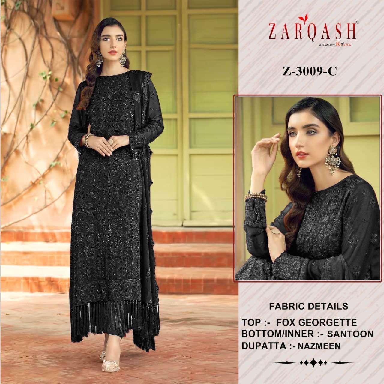 Zarqash Hit Design 3009 Colours Vol-2 By Zarqash 3009-A To 3009-D Series Designer Festive Pakistani Suits Collection Beautiful Stylish Fancy Colorful Party Wear & Occasional Wear Faux Georgette Embroidered Dresses At Wholesale Price