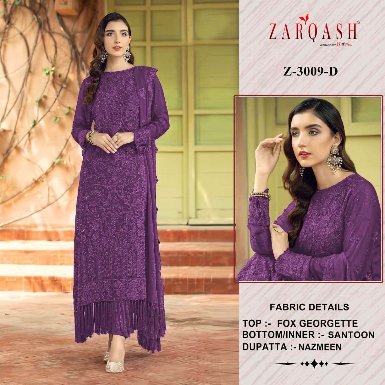 Zarqash Hit Design 3009 Colours Vol-2 By Zarqash 3009-A To 3009-D Series Designer Festive Pakistani Suits Collection Beautiful Stylish Fancy Colorful Party Wear & Occasional Wear Faux Georgette Embroidered Dresses At Wholesale Price