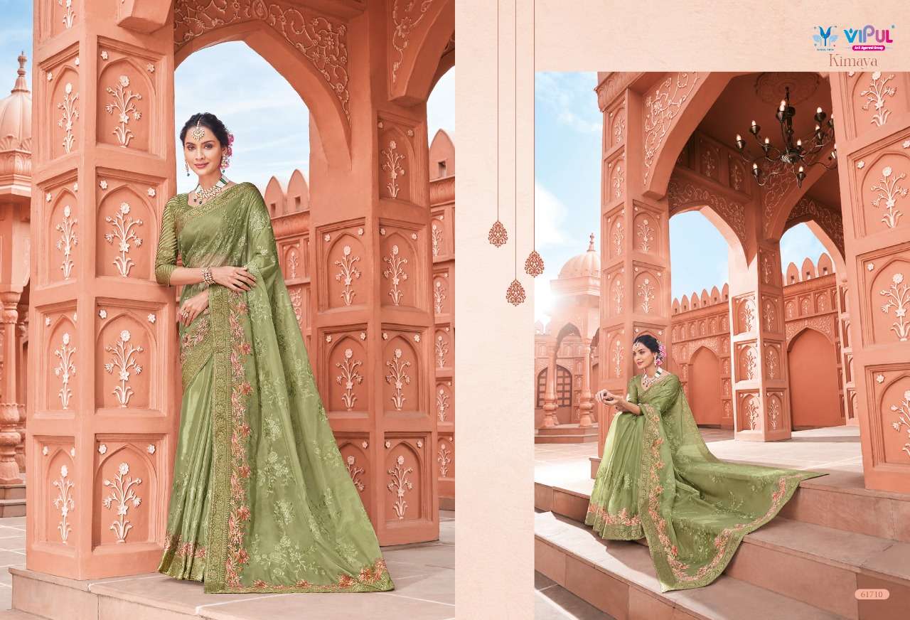 KIMAYA BY VIPUL FASHION 61704 TO 61712 SERIES INDIAN TRADITIONAL WEAR COLLECTION BEAUTIFUL STYLISH FANCY COLORFUL PARTY WEAR & OCCASIONAL WEAR ORGANZA SAREES AT WHOLESALE PRICE