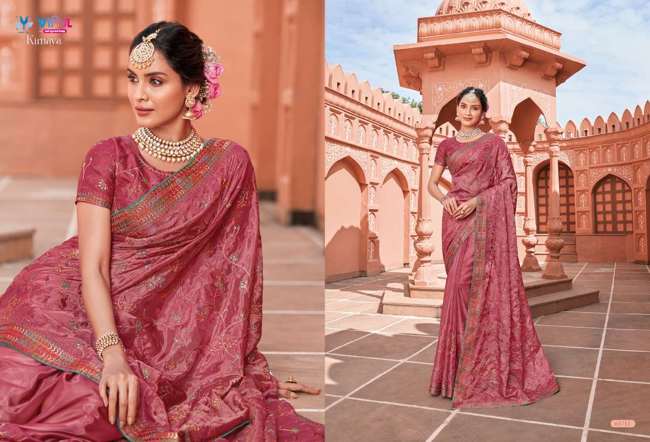 KIMAYA BY VIPUL FASHION 61704 TO 61712 SERIES INDIAN TRADITIONAL WEAR COLLECTION BEAUTIFUL STYLISH FANCY COLORFUL PARTY WEAR & OCCASIONAL WEAR ORGANZA SAREES AT WHOLESALE PRICE