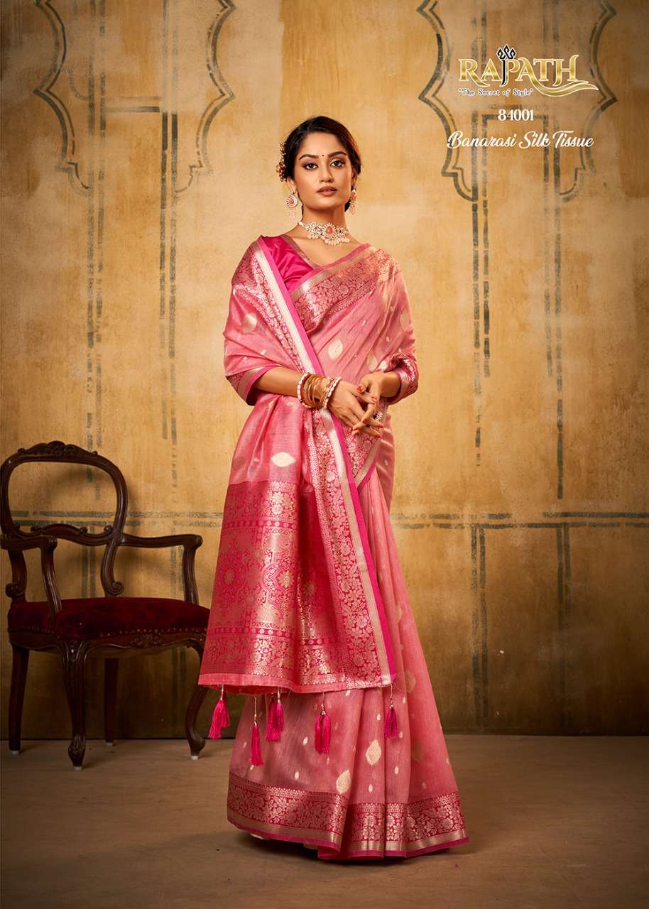 Petals Banarasi Tissue By Rajpath 84001 To 84006 Series Indian Traditional Wear Collection Beautiful Stylish Fancy Colorful Party Wear & Occasional Wear Pure Silk Sarees At Wholesale Price