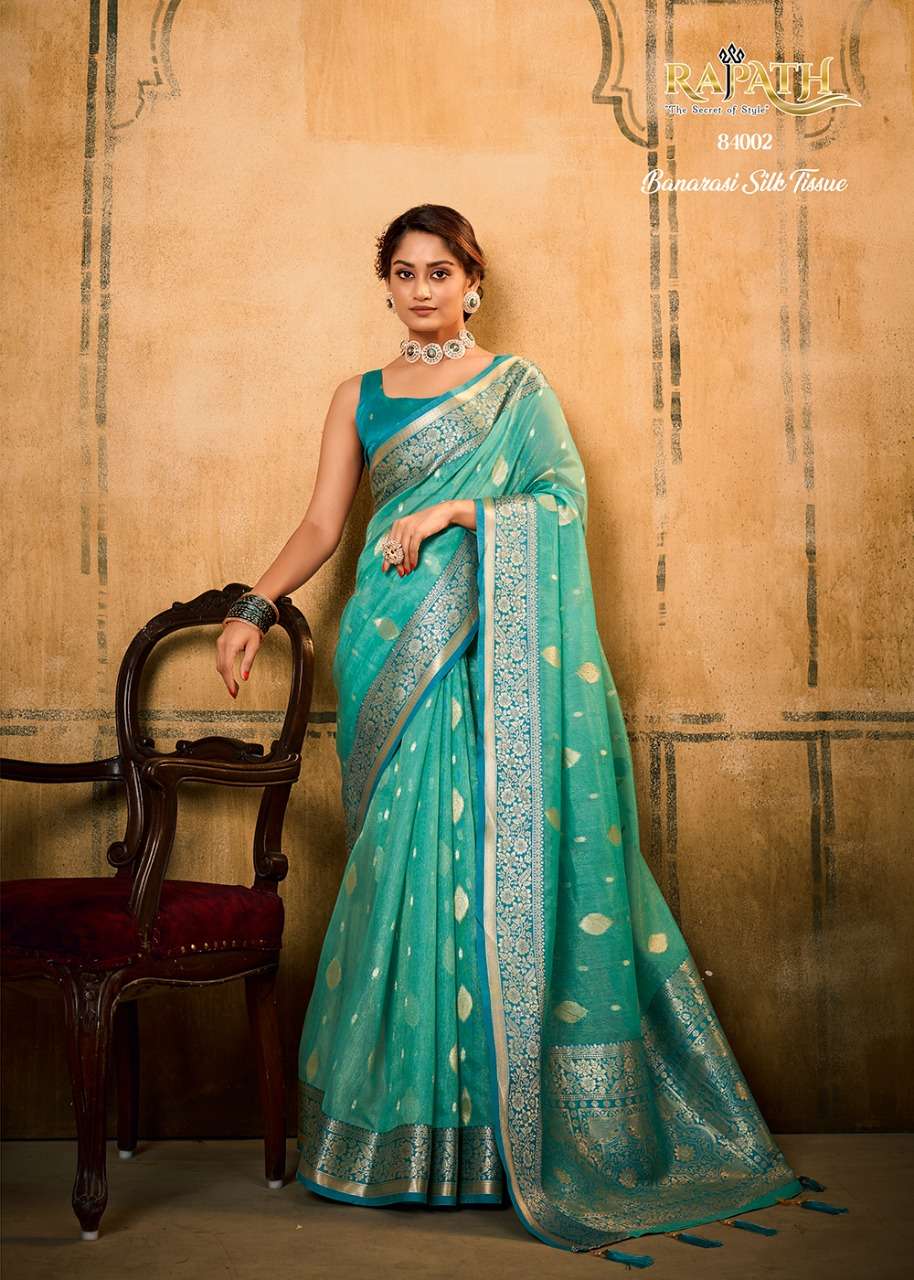 Petals Banarasi Tissue By Rajpath 84001 To 84006 Series Indian Traditional Wear Collection Beautiful Stylish Fancy Colorful Party Wear & Occasional Wear Pure Silk Sarees At Wholesale Price