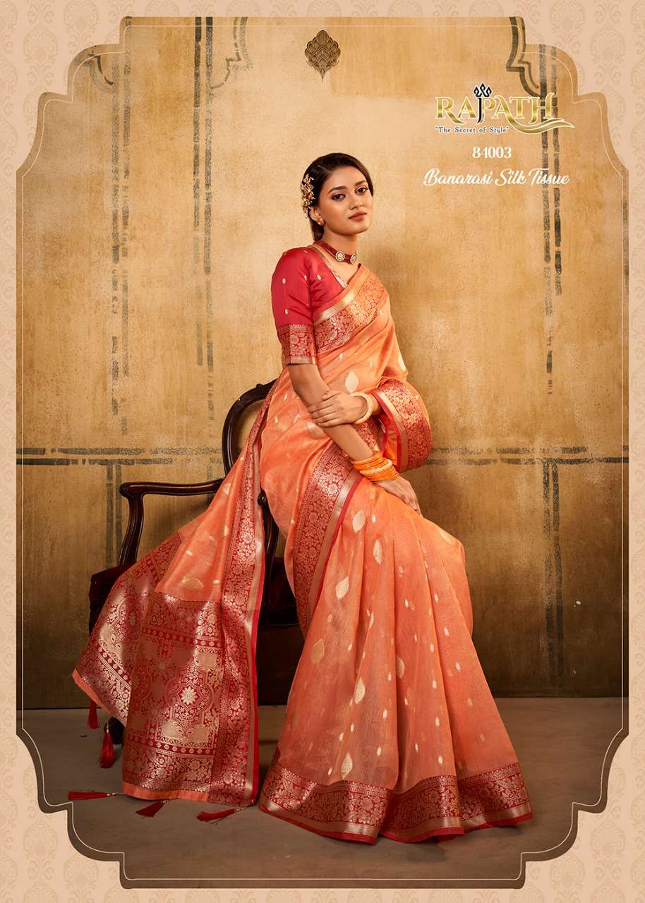 Petals Banarasi Tissue By Rajpath 84001 To 84006 Series Indian Traditional Wear Collection Beautiful Stylish Fancy Colorful Party Wear & Occasional Wear Pure Silk Sarees At Wholesale Price